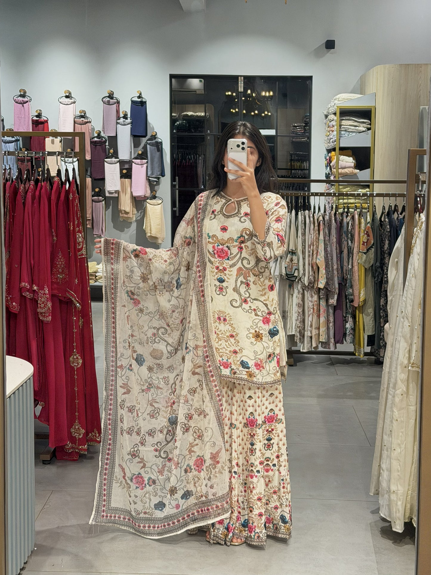 Pakistani Floral Printed Crepe Sharara Set