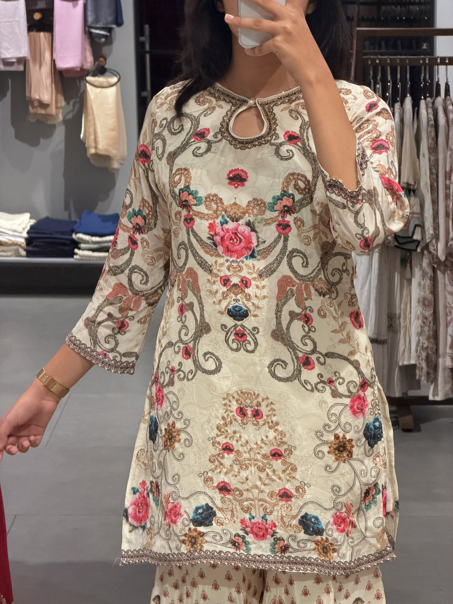 Pakistani Floral Printed Crepe Sharara Set