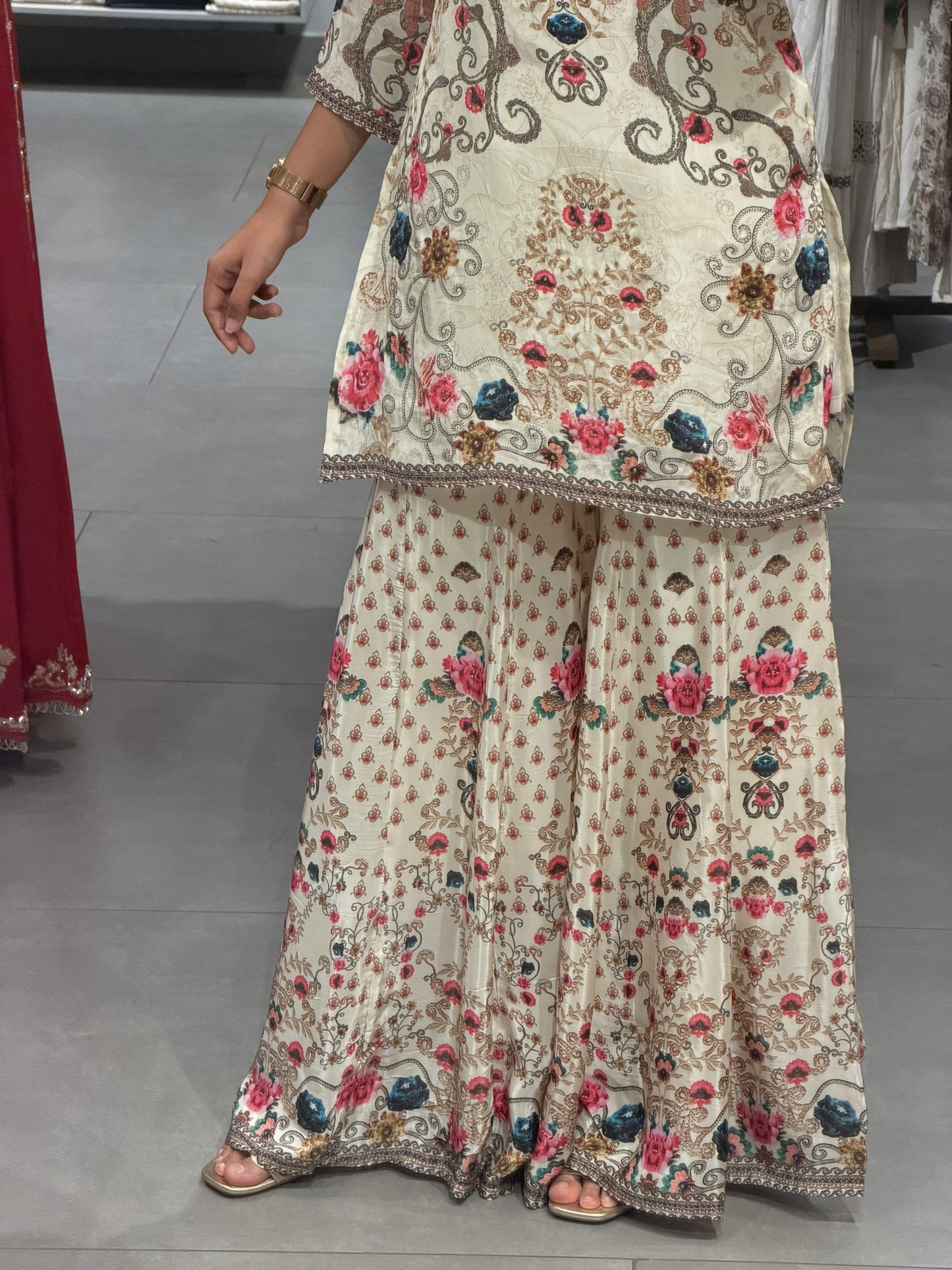 Pakistani Floral Printed Crepe Sharara Set