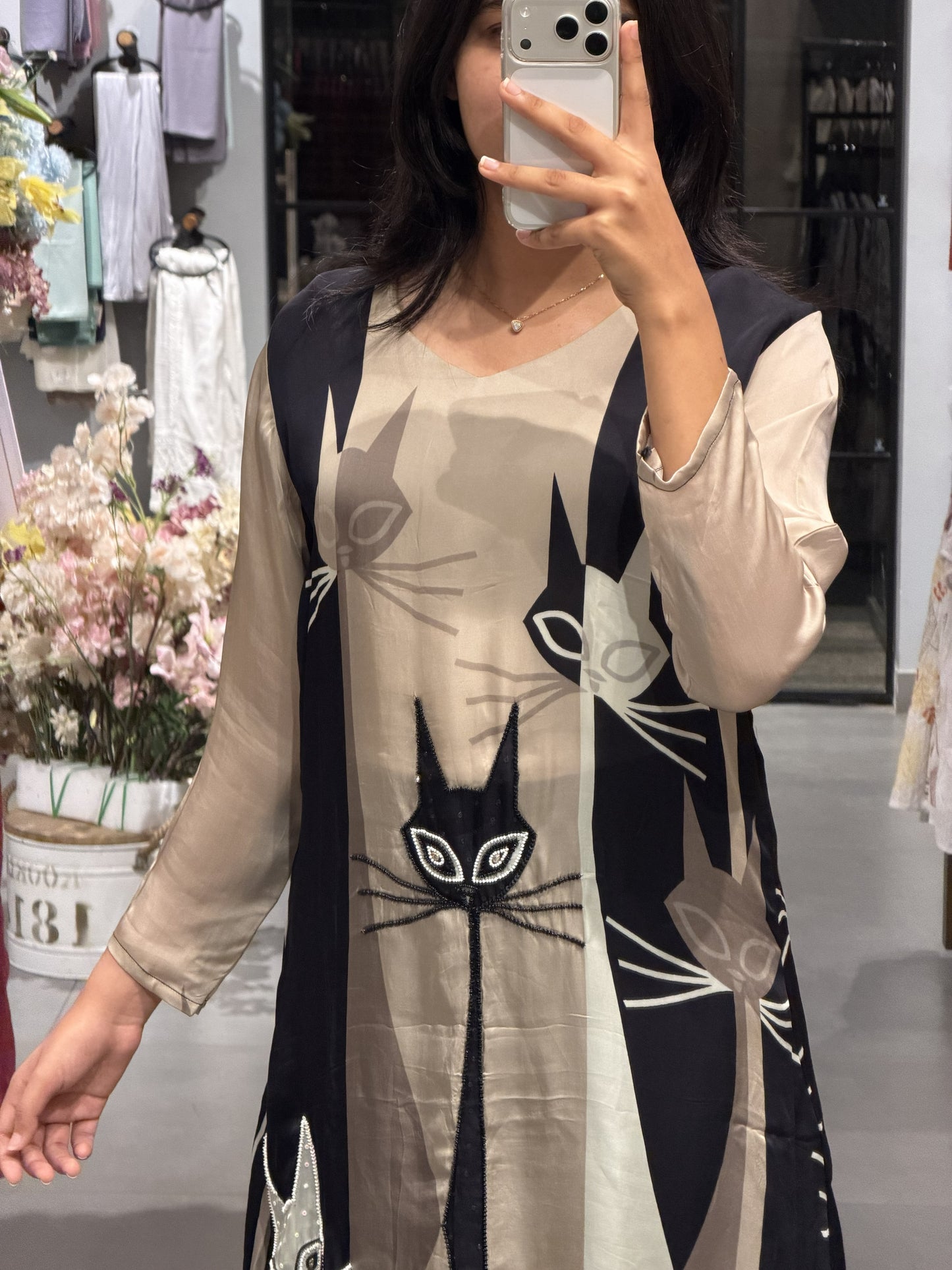 Abstract Cat Print Crêpe Silk Co-Ord Set