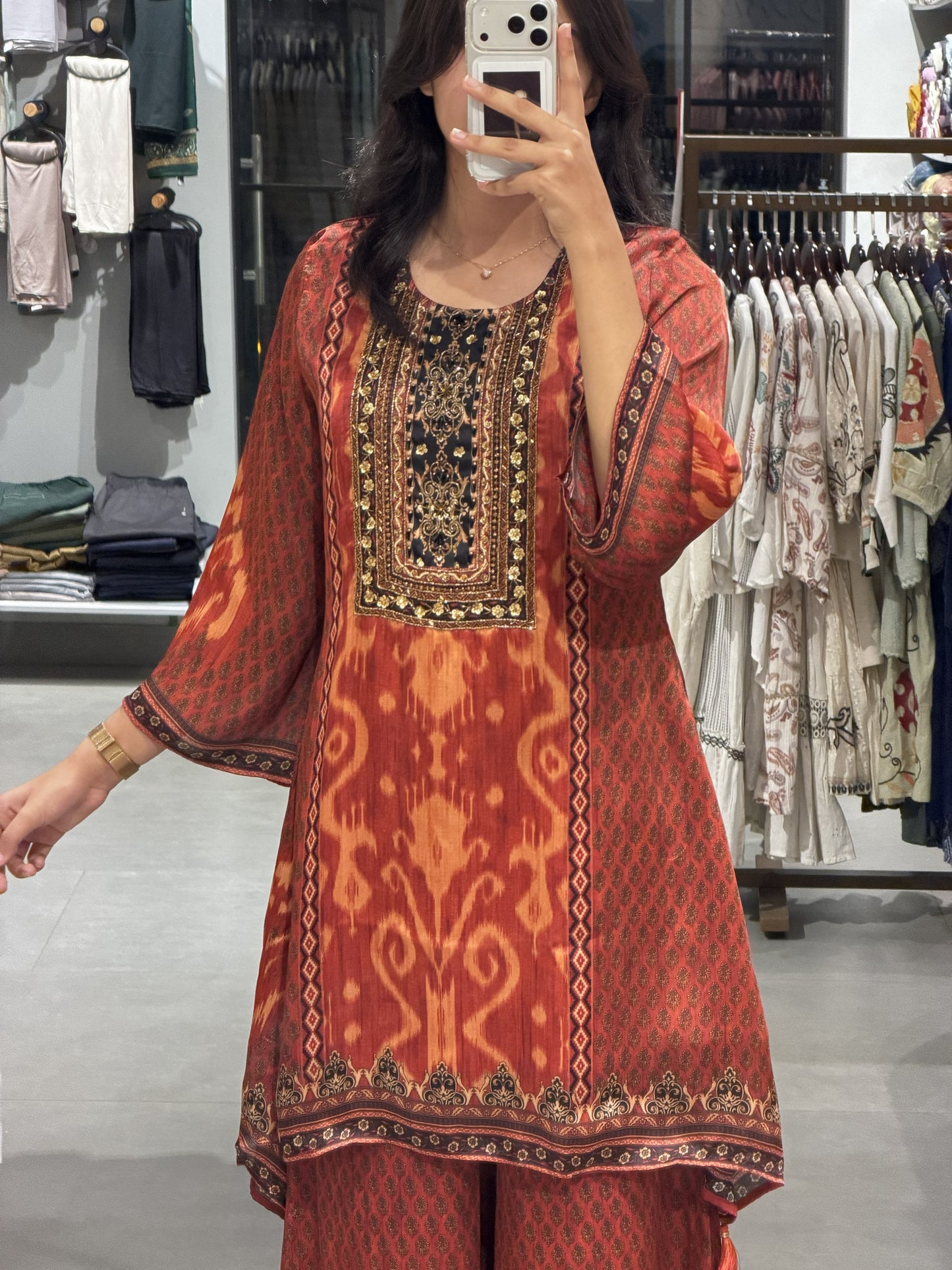 Sindoor Ikat Co-ord with Zari Yoke