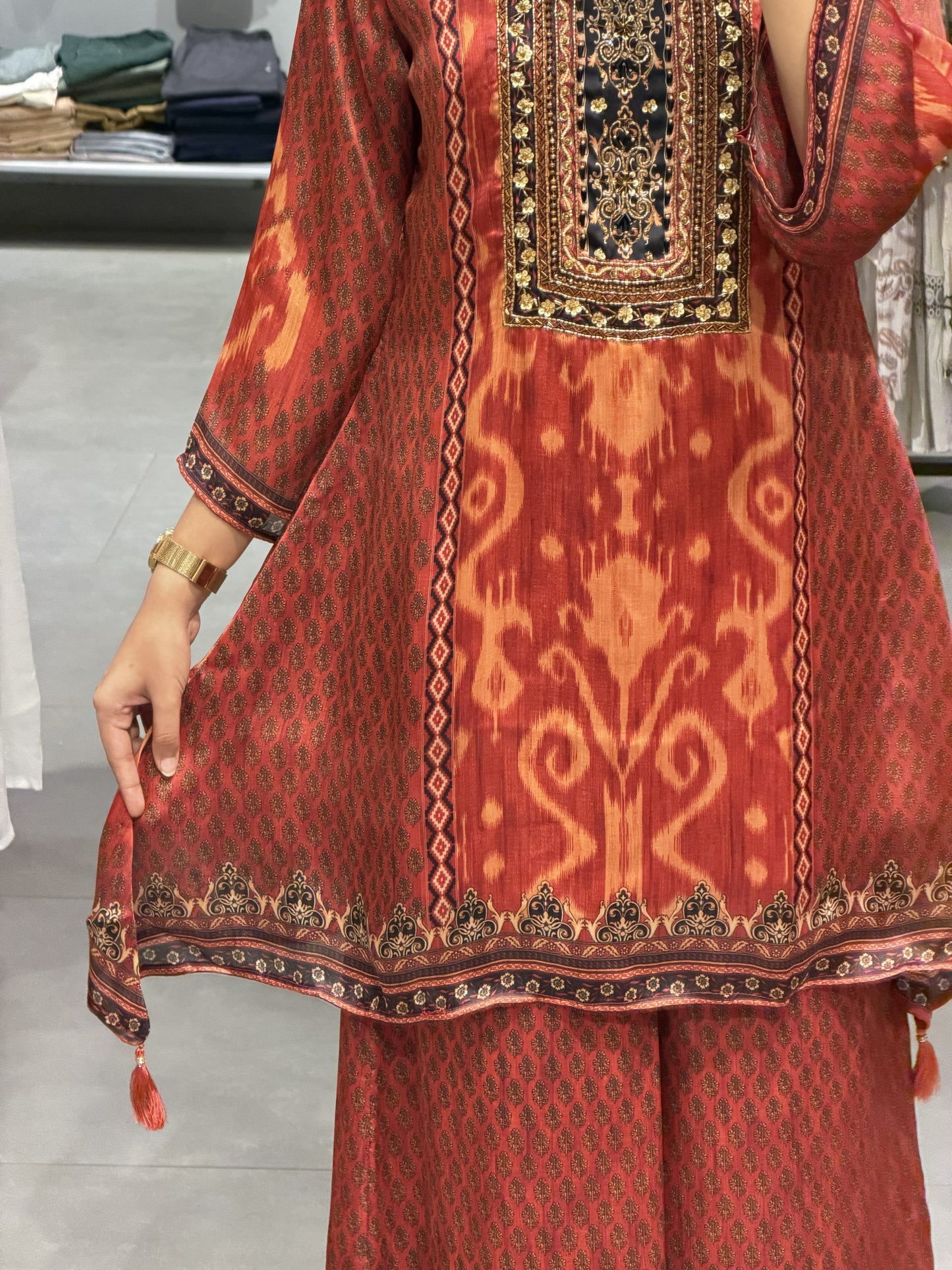 Sindoor Ikat Co-ord with Zari Yoke
