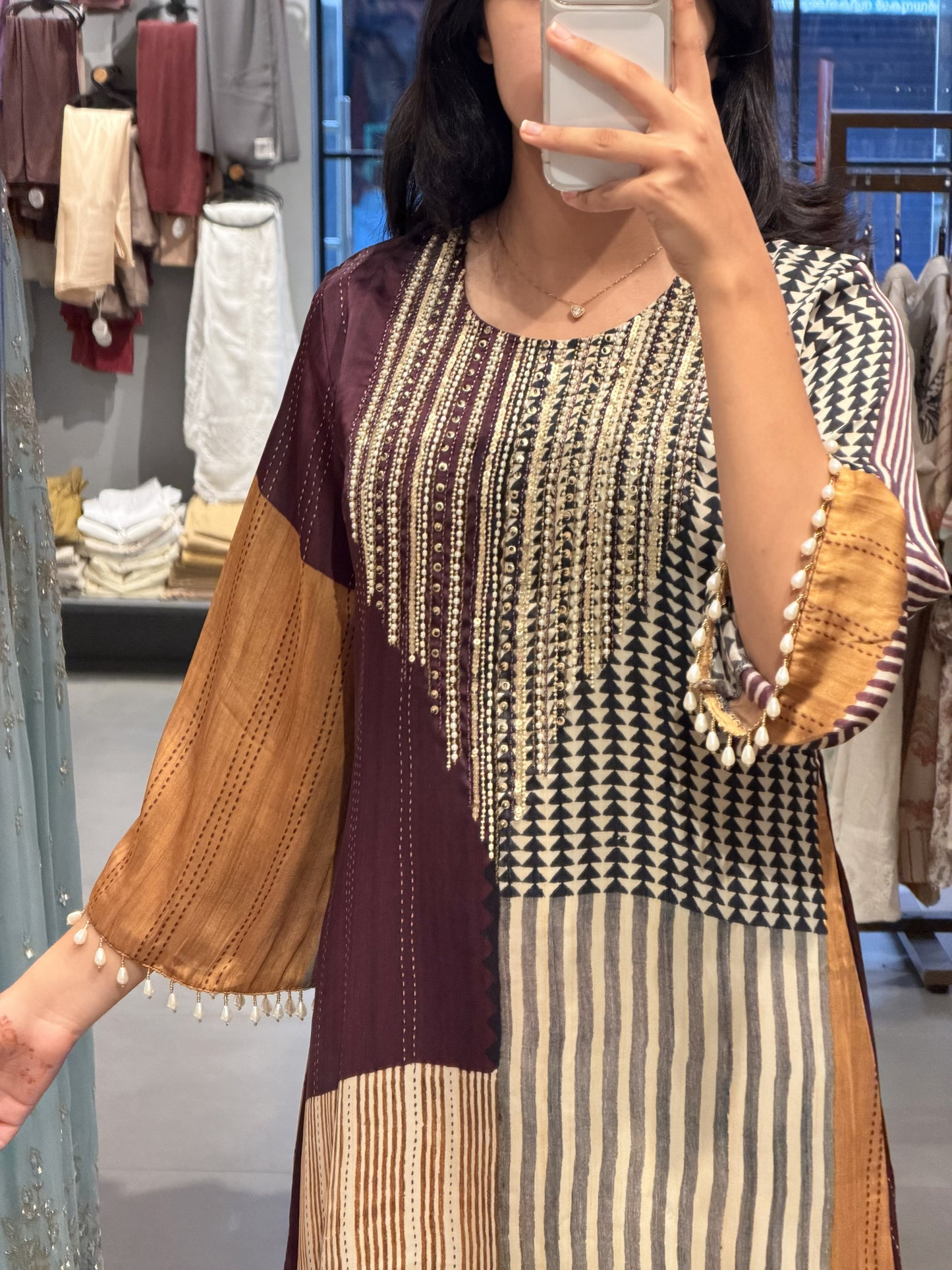 Abstract Patchwork Silk Gown Top
