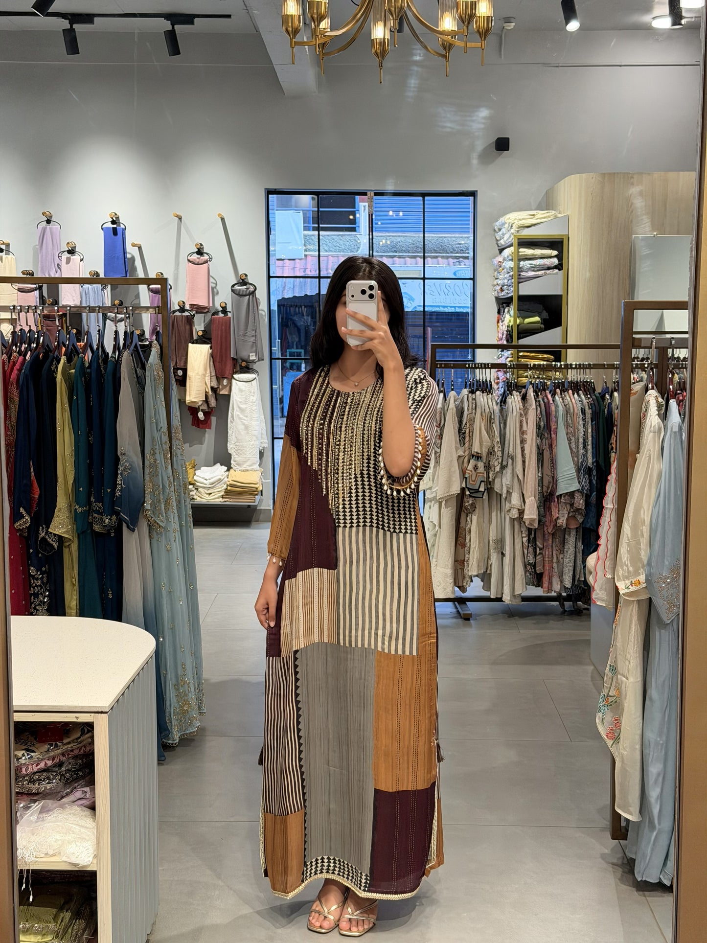 Abstract Patchwork Silk Gown Top