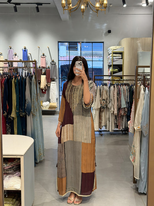 Abstract Patchwork Silk Gown Top