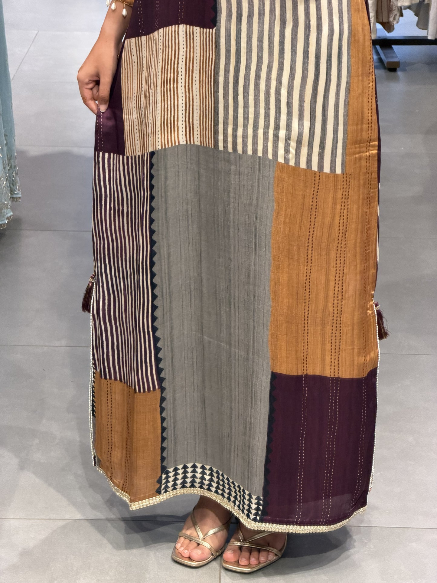 Abstract Patchwork Silk Gown Top