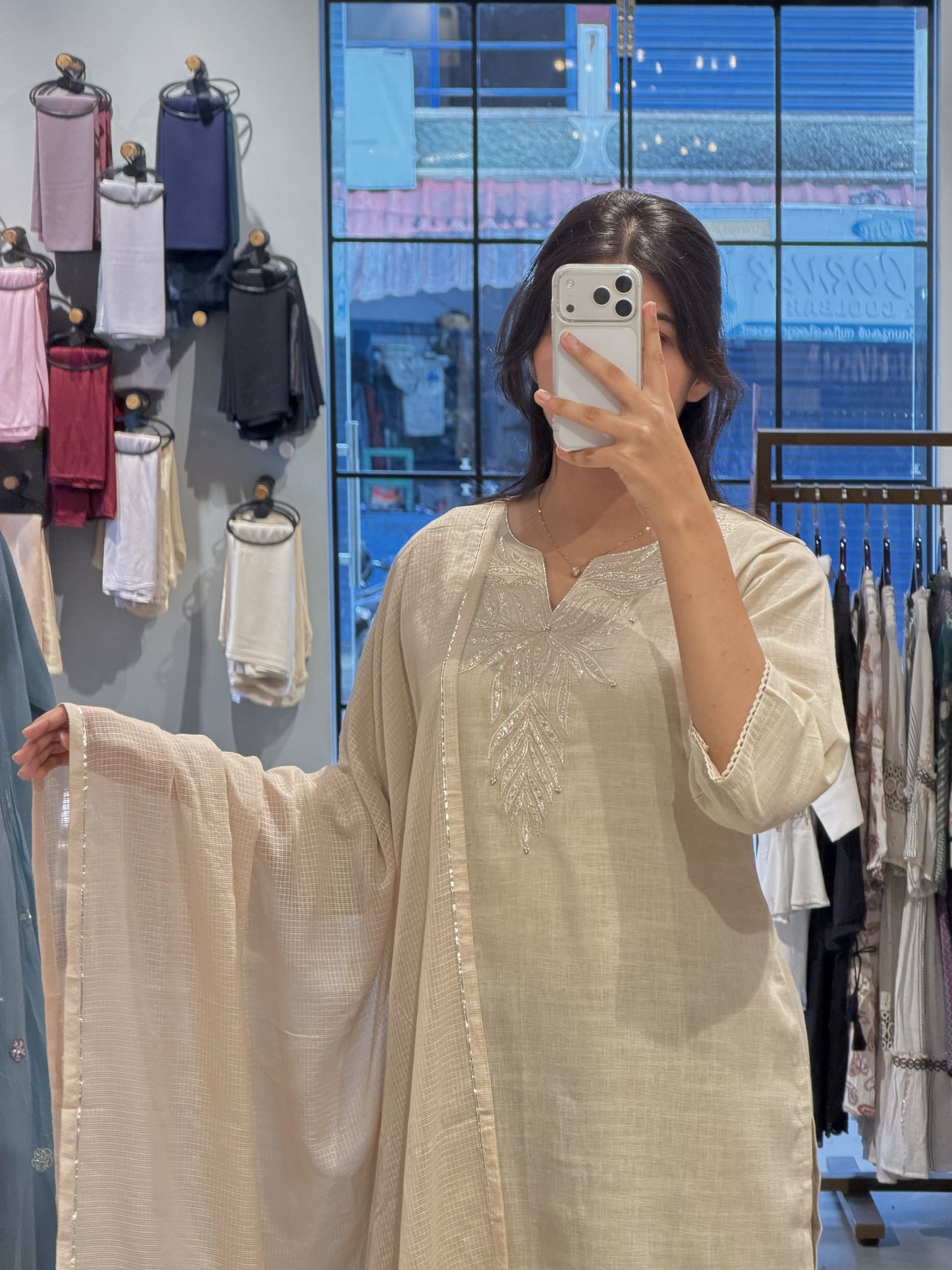 Elegant Ivory Linen Semi-Party Wear Suit Set