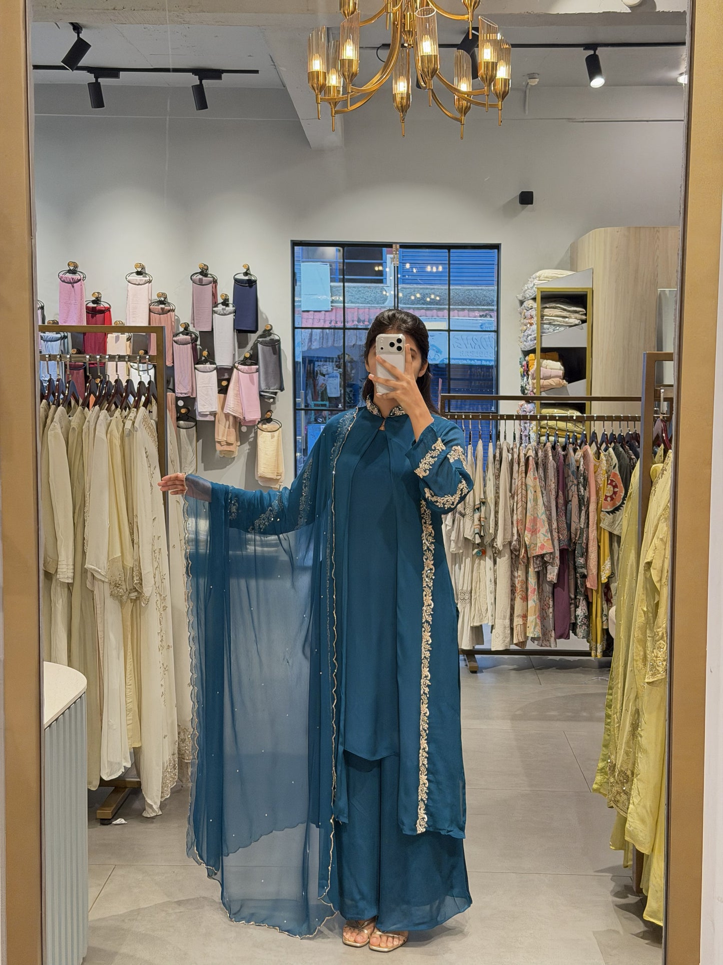 Luxury Chinnon Silk Layered Party Wear Set