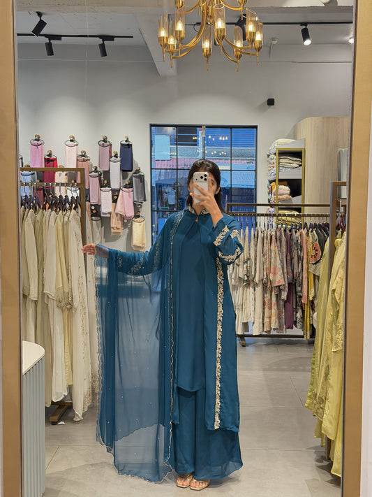 Luxury Chinnon Silk Layered Party Wear Set