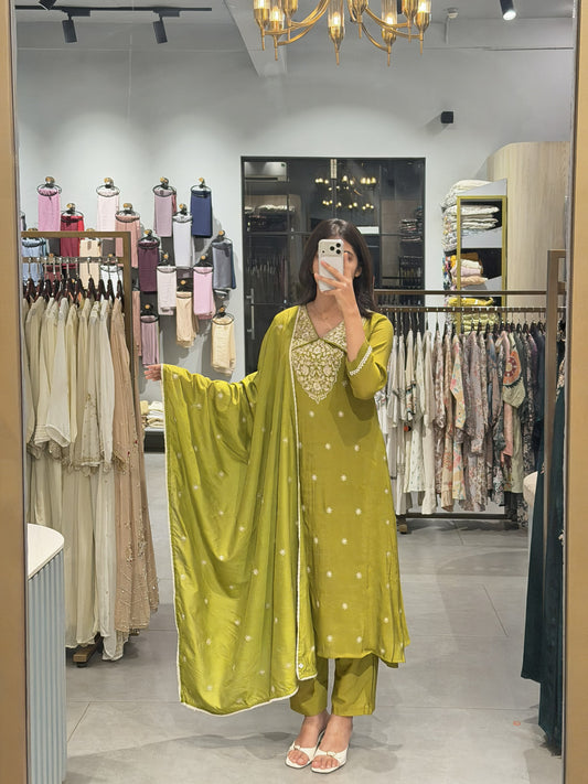 Festive Chanderi Semi Party Wear Suit Set