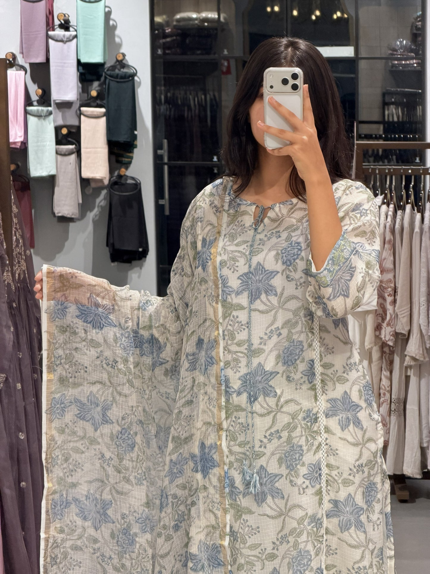 Blue Floral Kotta Silk Semi-Party Wear