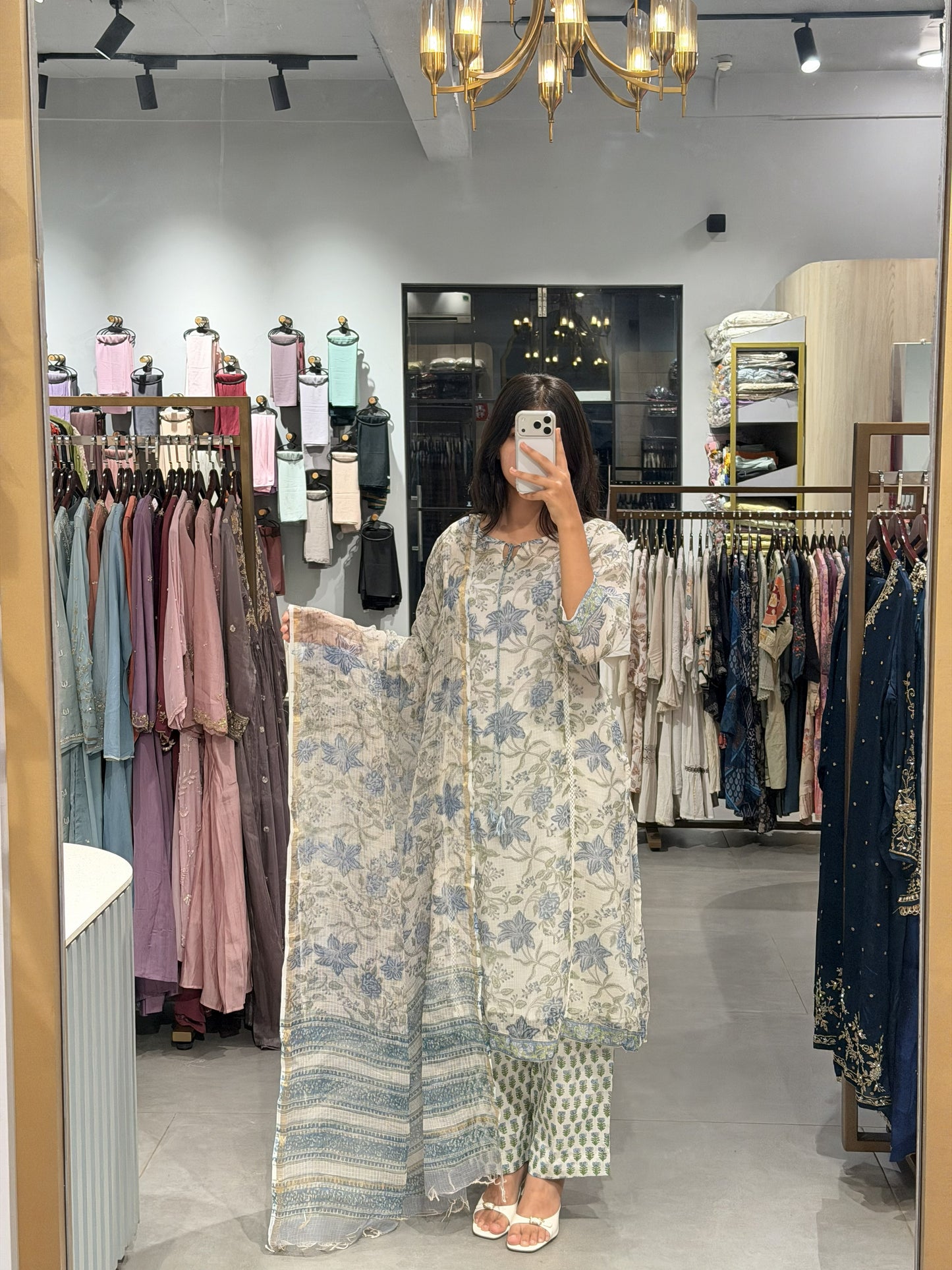 Blue Floral Kotta Silk Semi-Party Wear