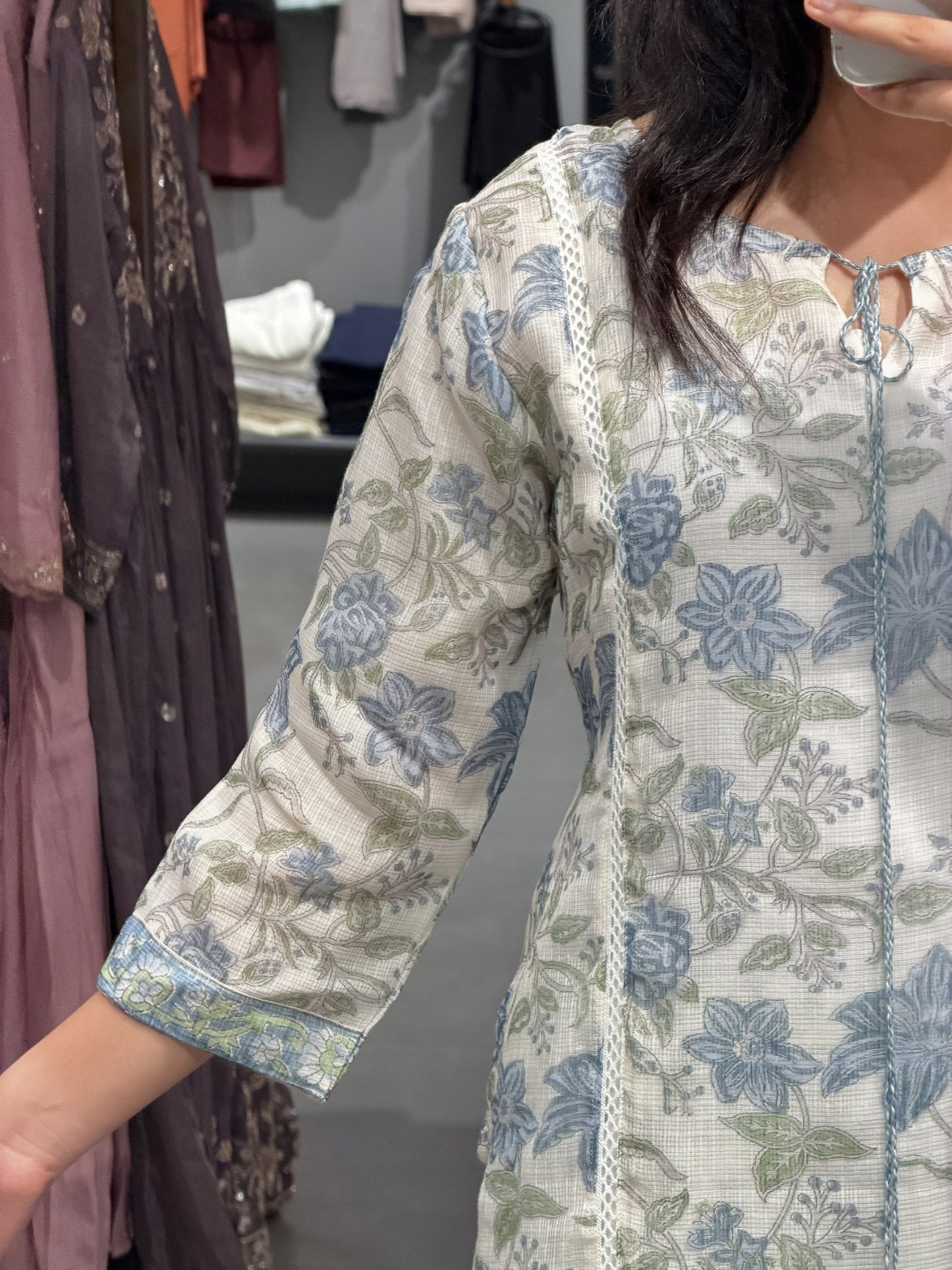 Blue Floral Kotta Silk Semi-Party Wear