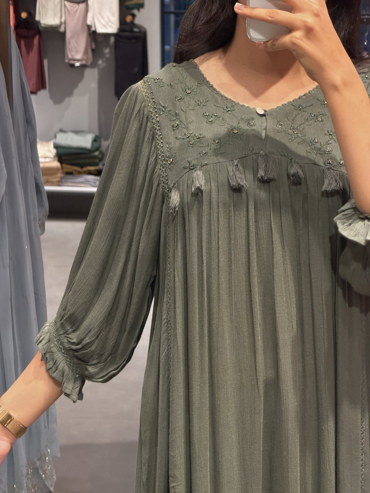 Olive Green Oppada Silk Designer Top