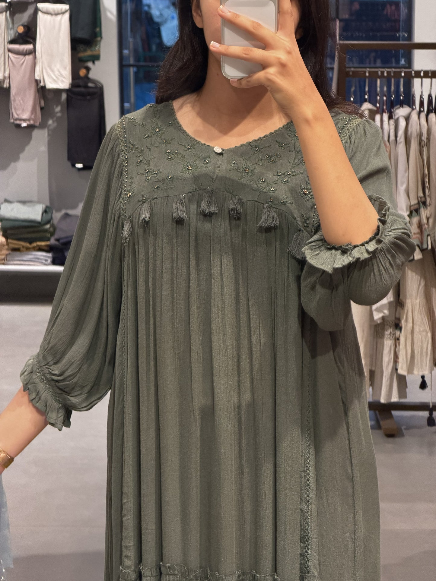Olive Green Oppada Silk Designer Top