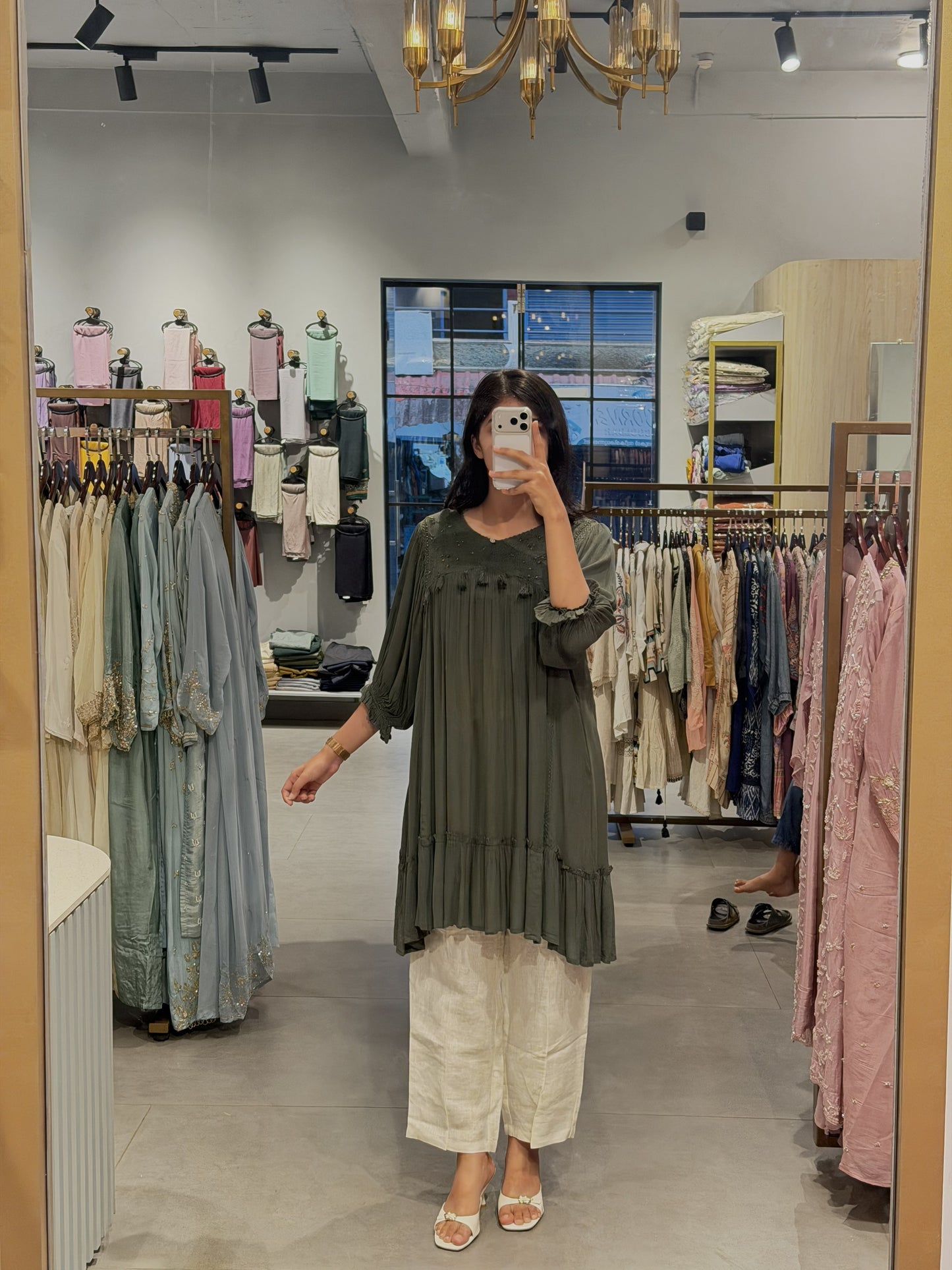 Olive Green Oppada Silk Designer Top