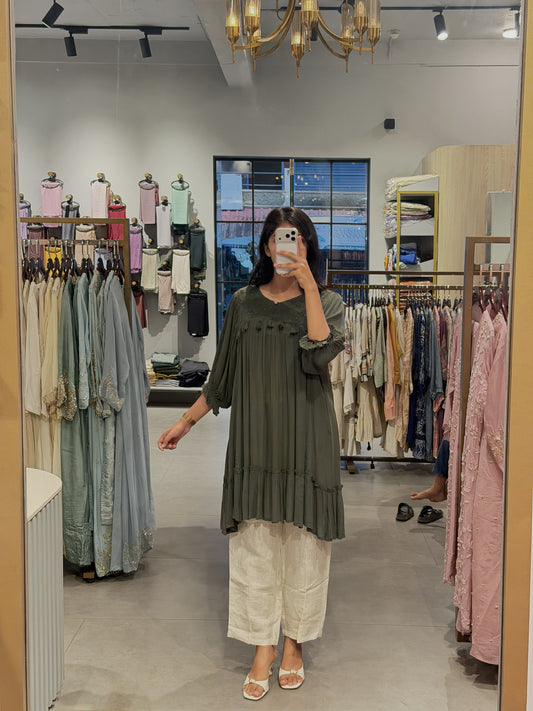 Olive Green Oppada Silk Designer Top