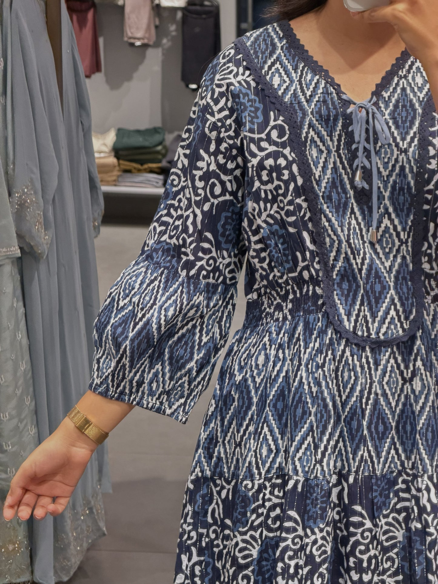 Blue Printed Cotton Designer Top