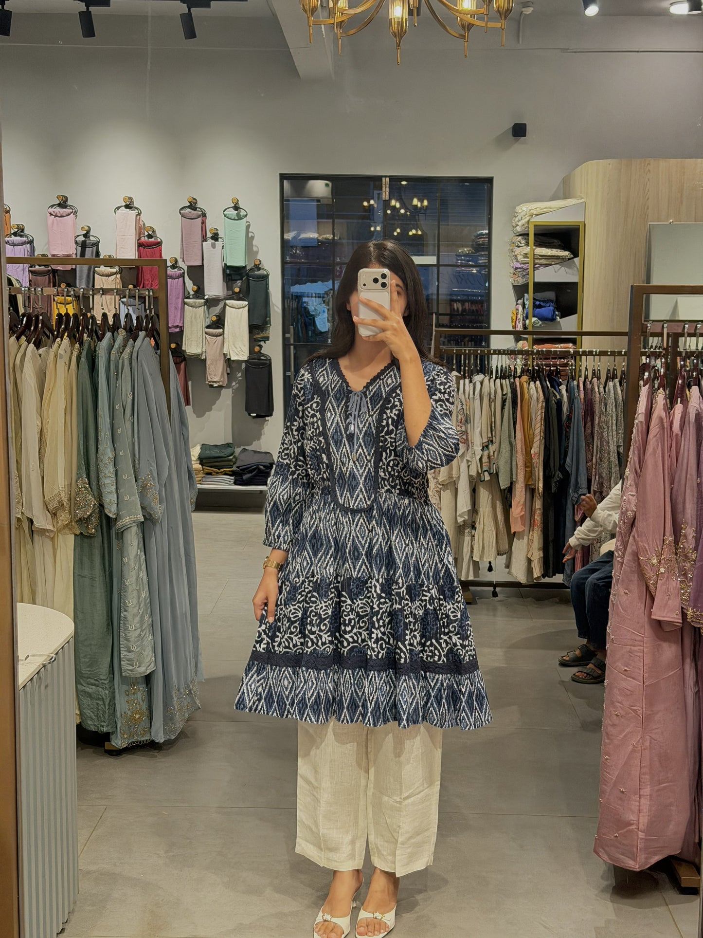 Blue Printed Cotton Designer Top