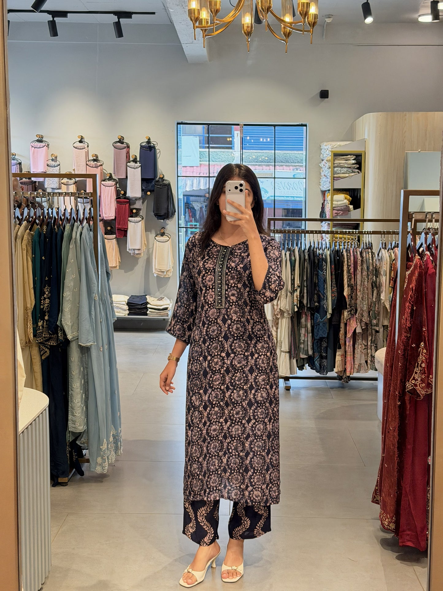 Ink Blue Printed Soft Cotton Suit Set with Dupatta