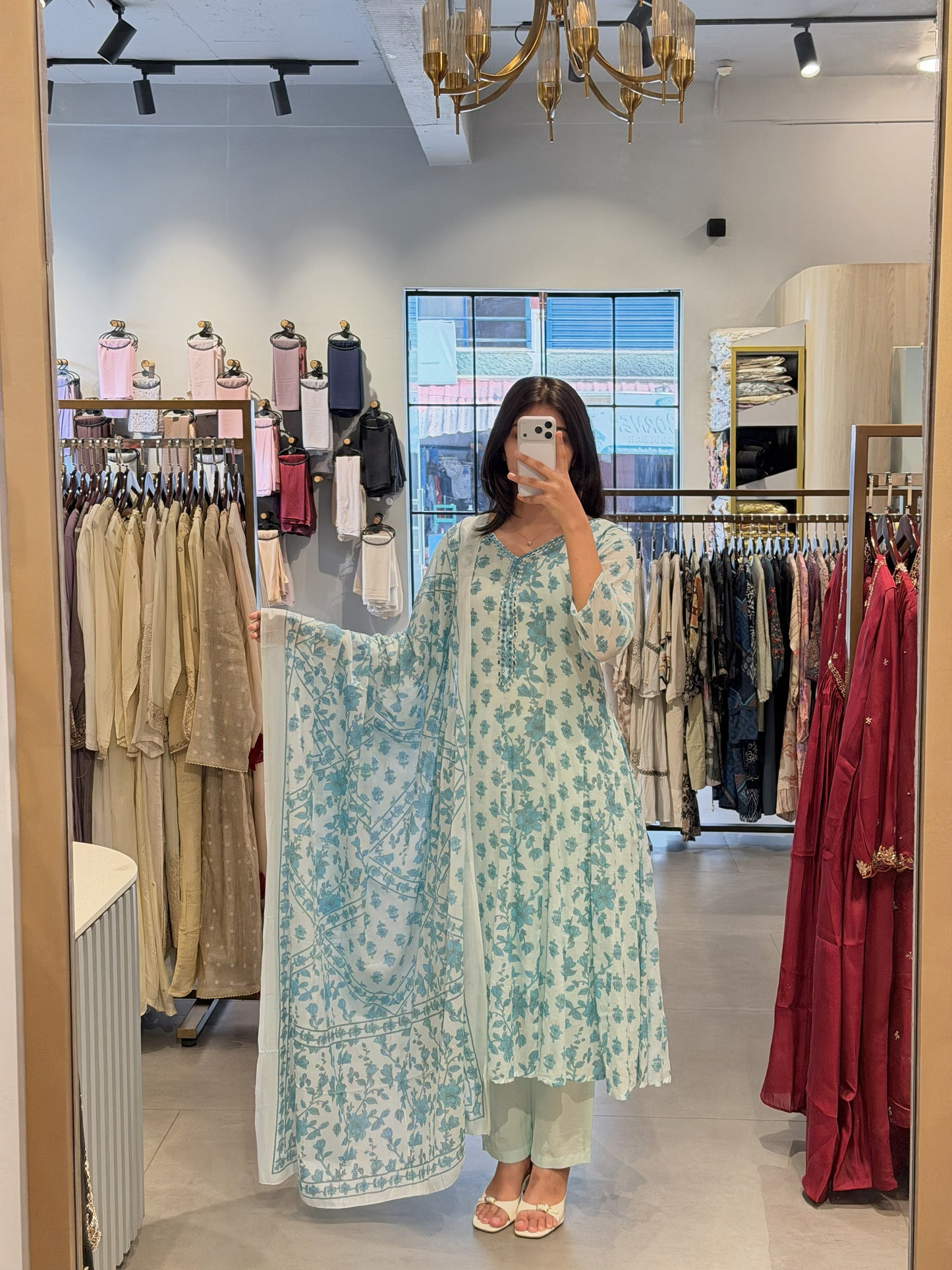Sky Blue Floral Cotton Suit Set