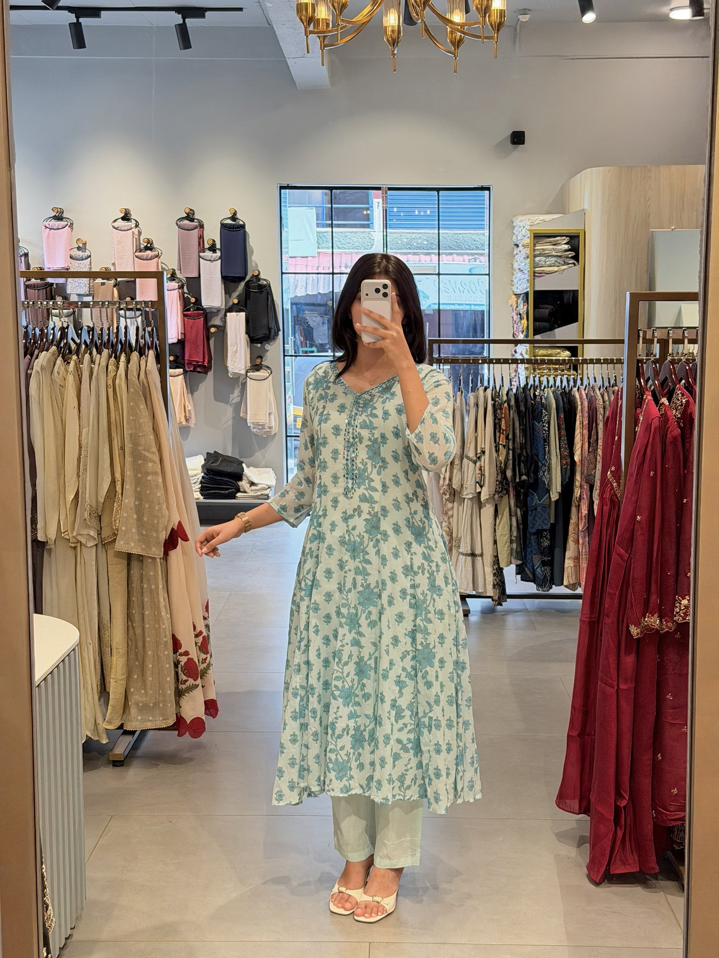 Sky Blue Floral Cotton Suit Set