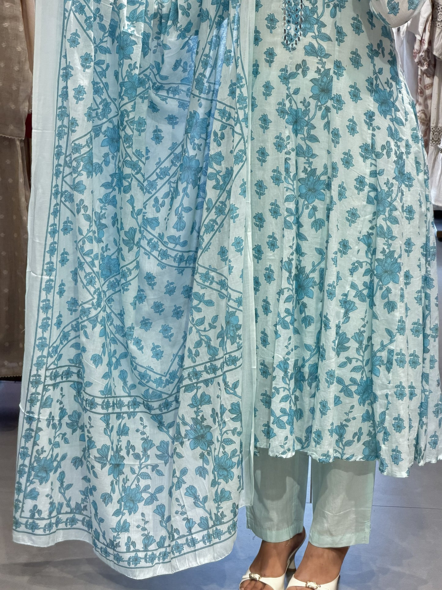 Sky Blue Floral Cotton Suit Set