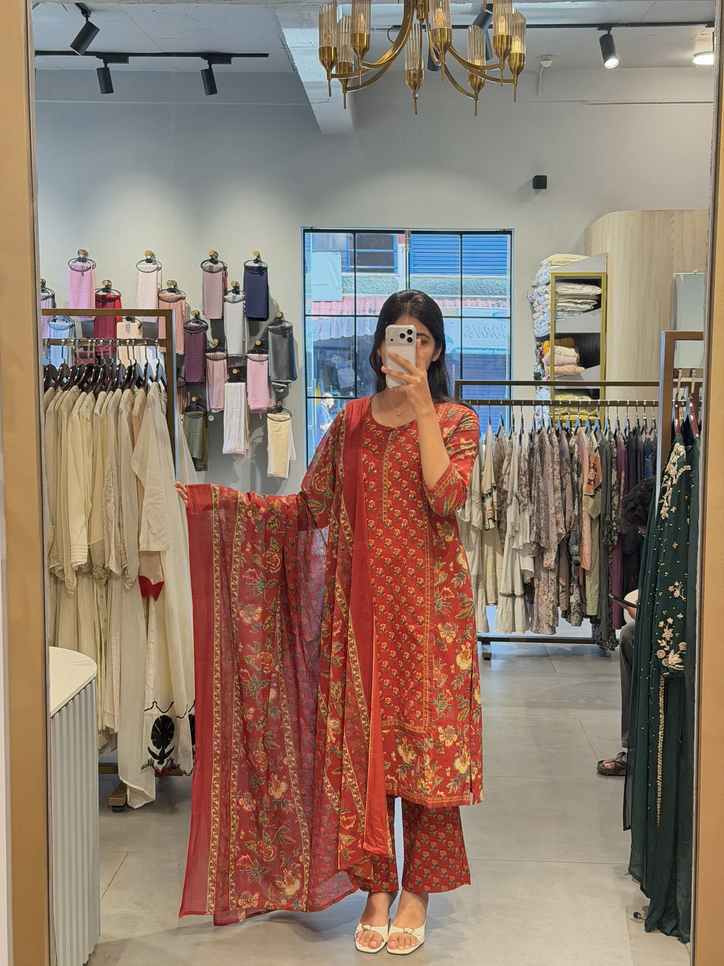 Red Floral Cotton Suit Set