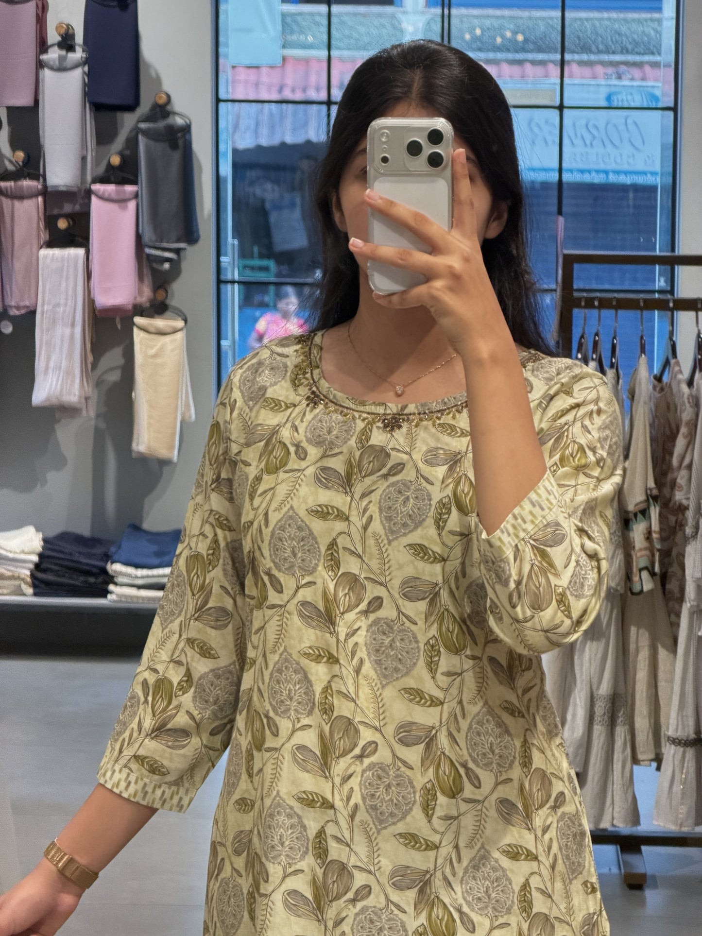 Olive Floral Printed Cotton Suit Set
