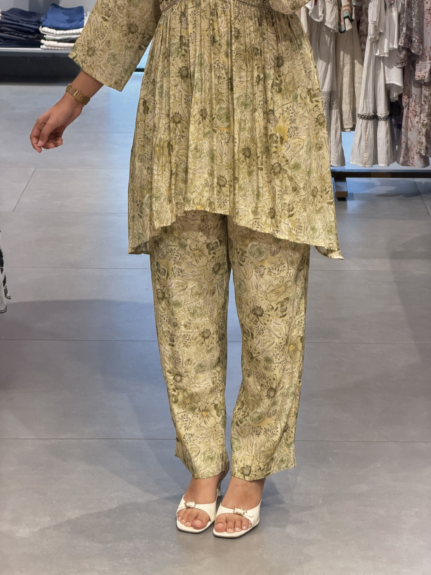 Olive Floral Printed Cotton Co-ord Set