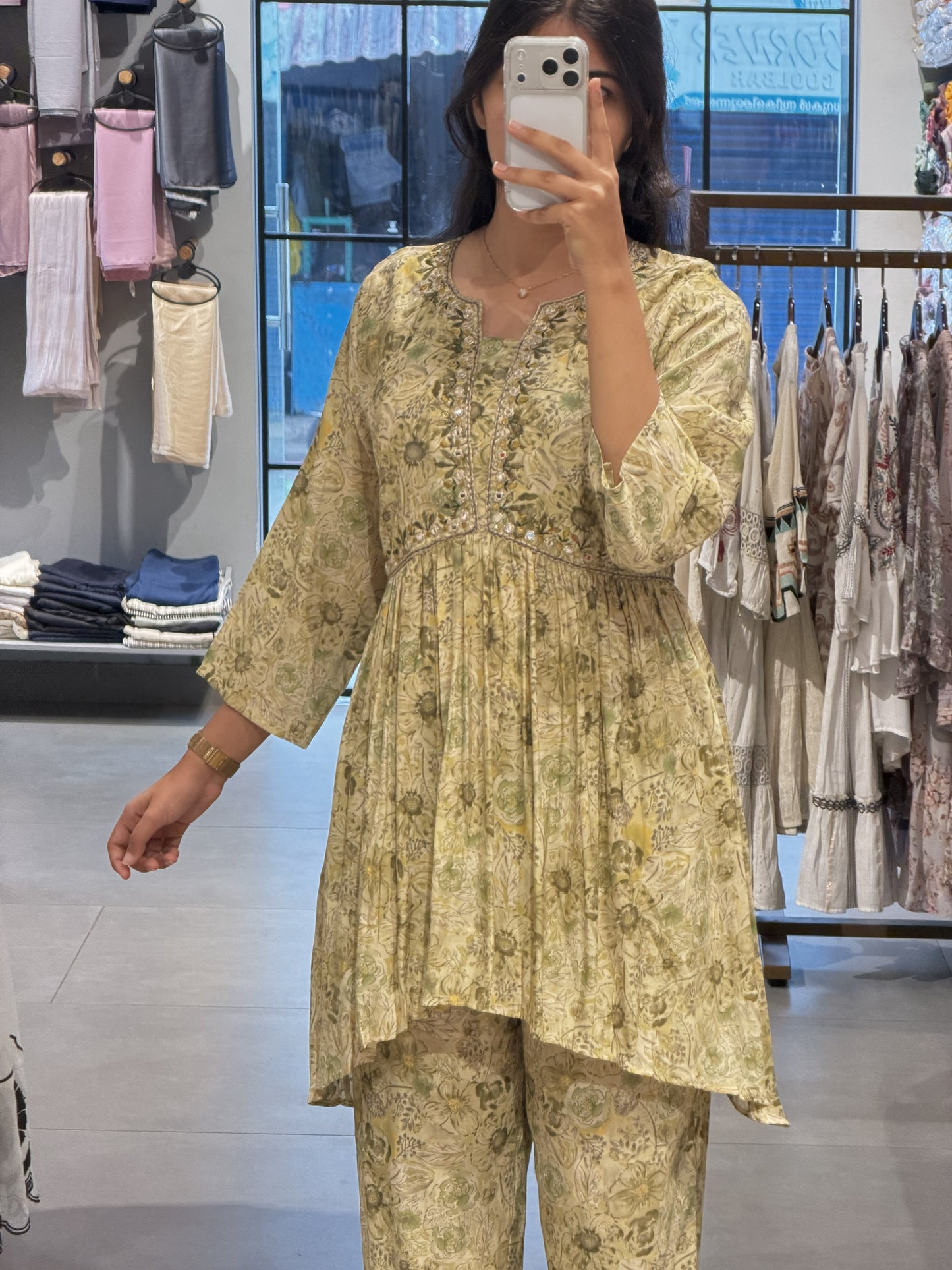 Olive Floral Printed Cotton Co-ord Set