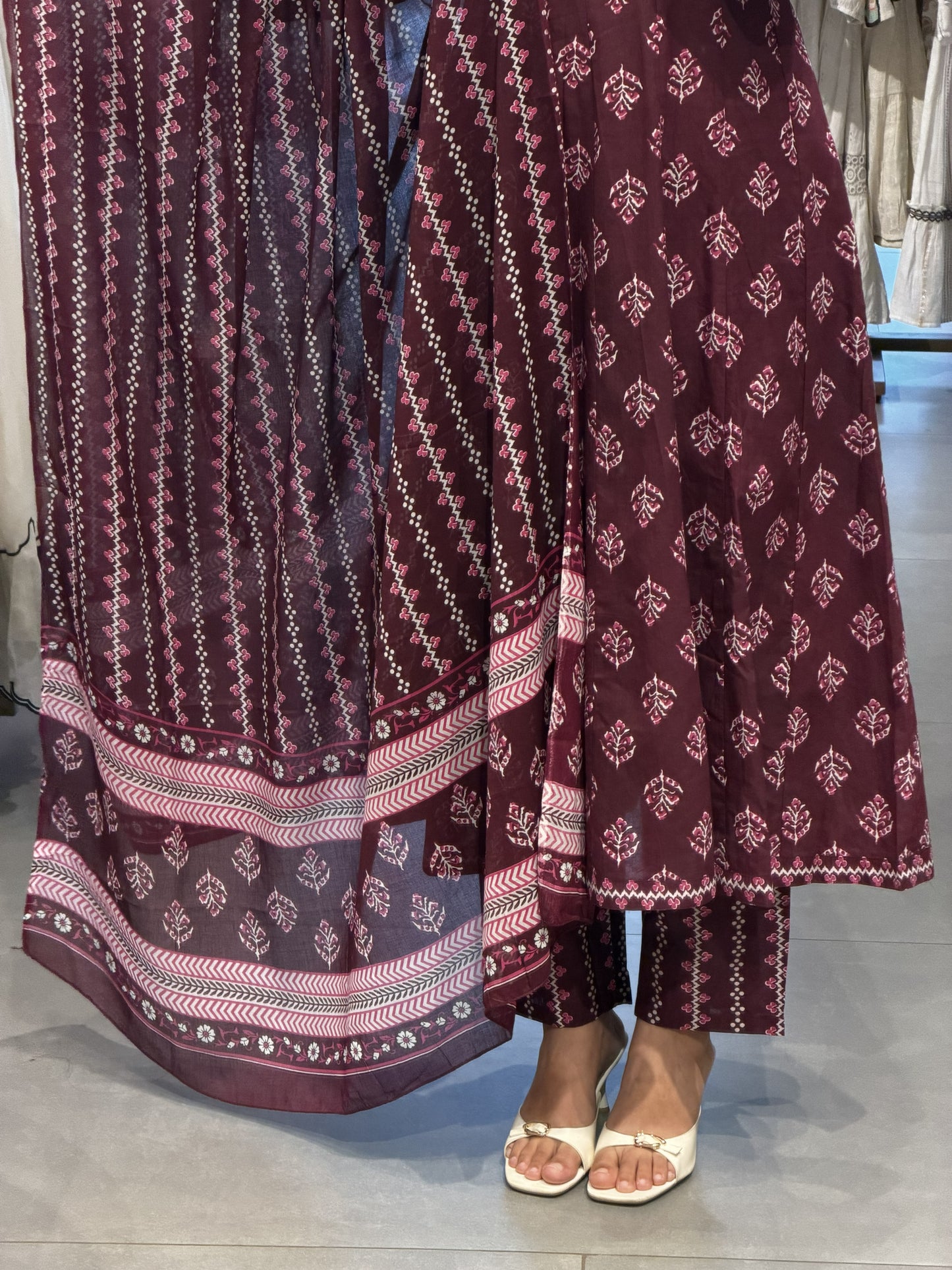 Wine Printed Cotton Suit Set