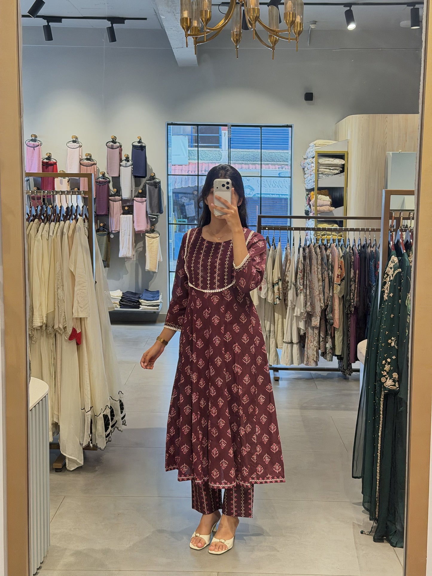Wine Printed Cotton Suit Set