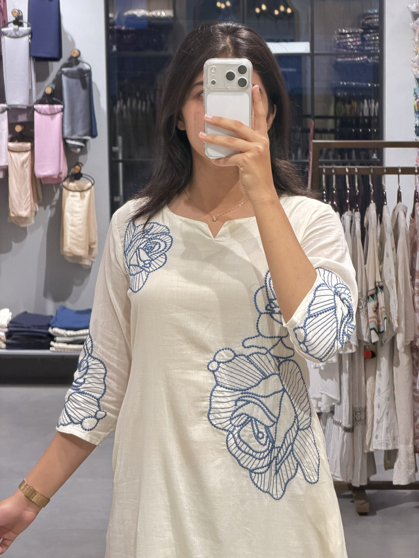 White Floral Mall Cotton Suit Set
