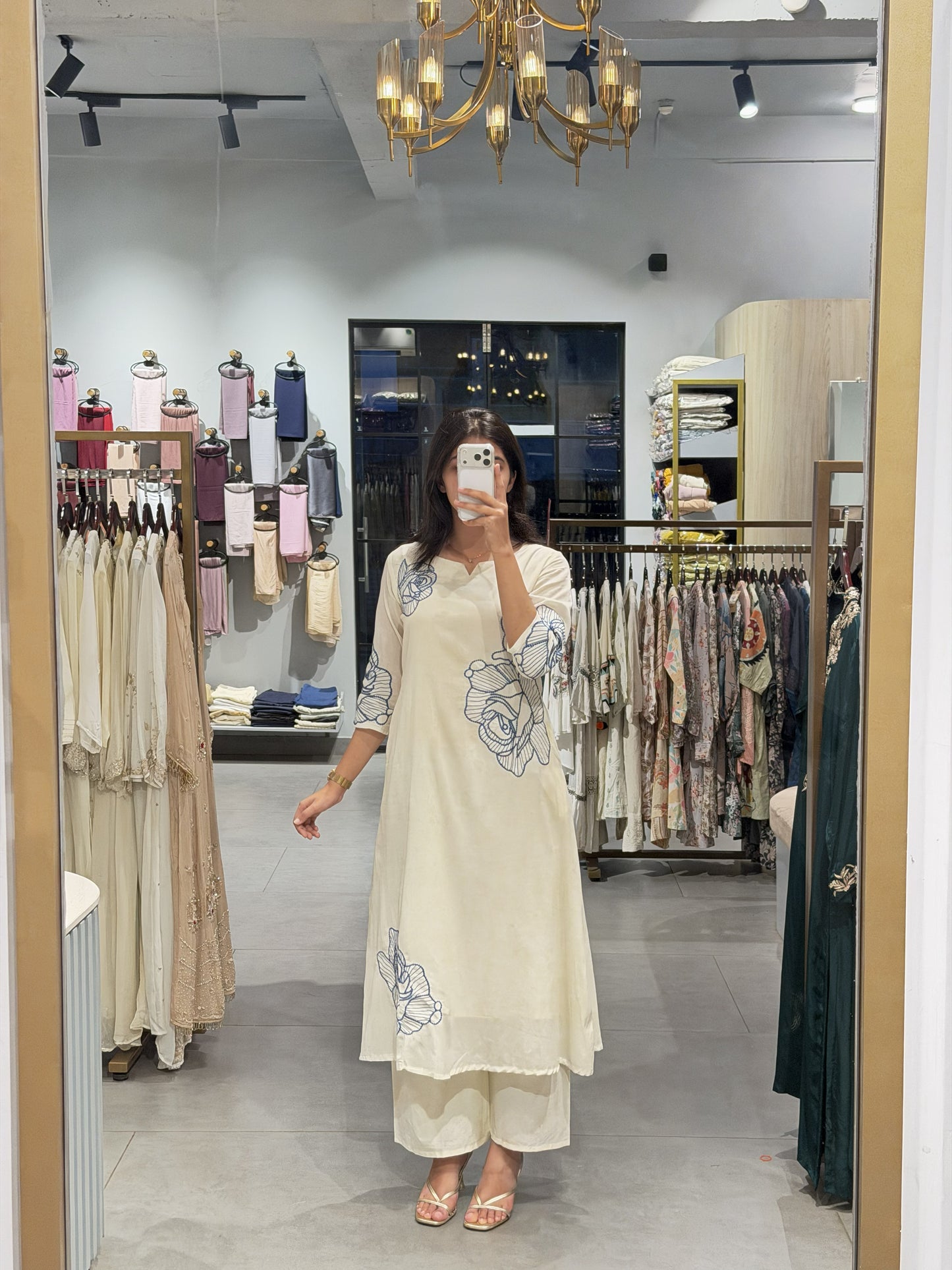 White Floral Mall Cotton Suit Set