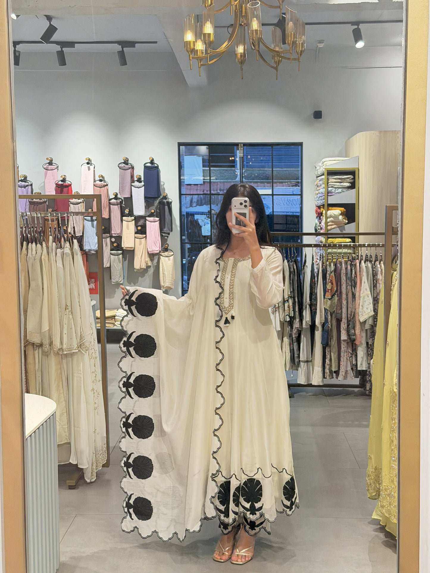 Premium White Chanderi Silk Suit Set