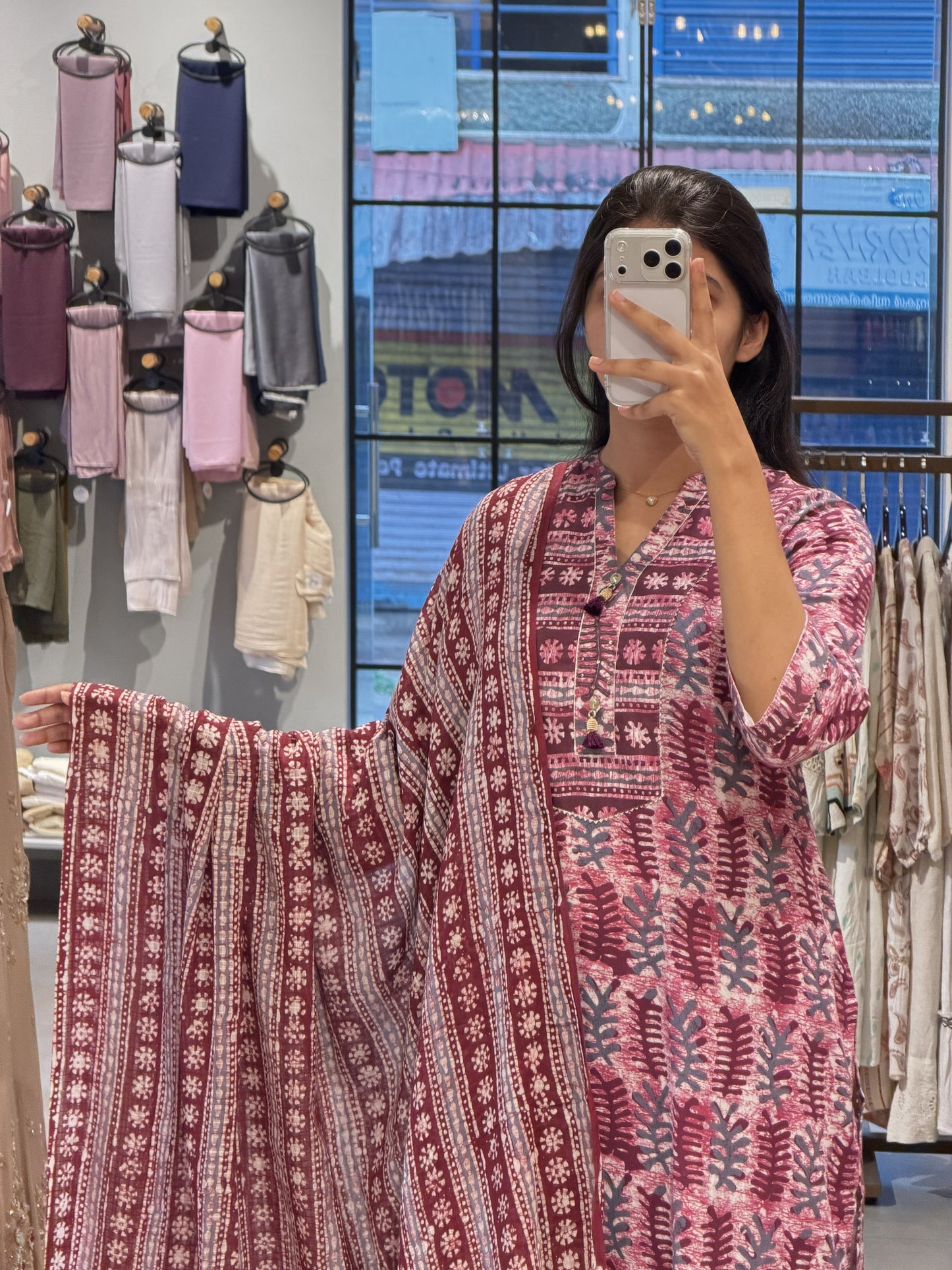 Maroon Printed Cotton Suit Set