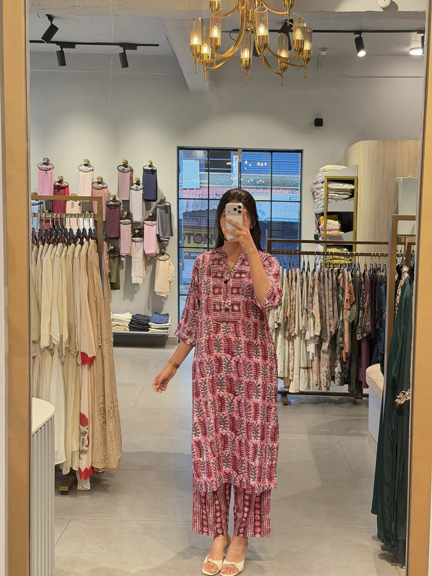 Maroon Printed Cotton Suit Set