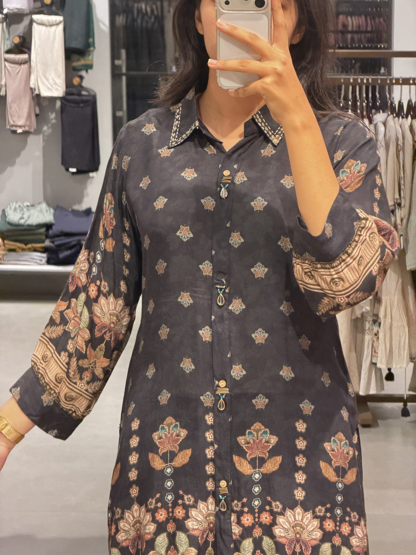 Black Printed Silk Co-ord Set