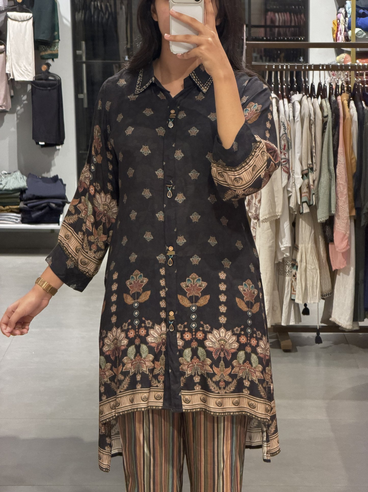 Black Printed Silk Co-ord Set