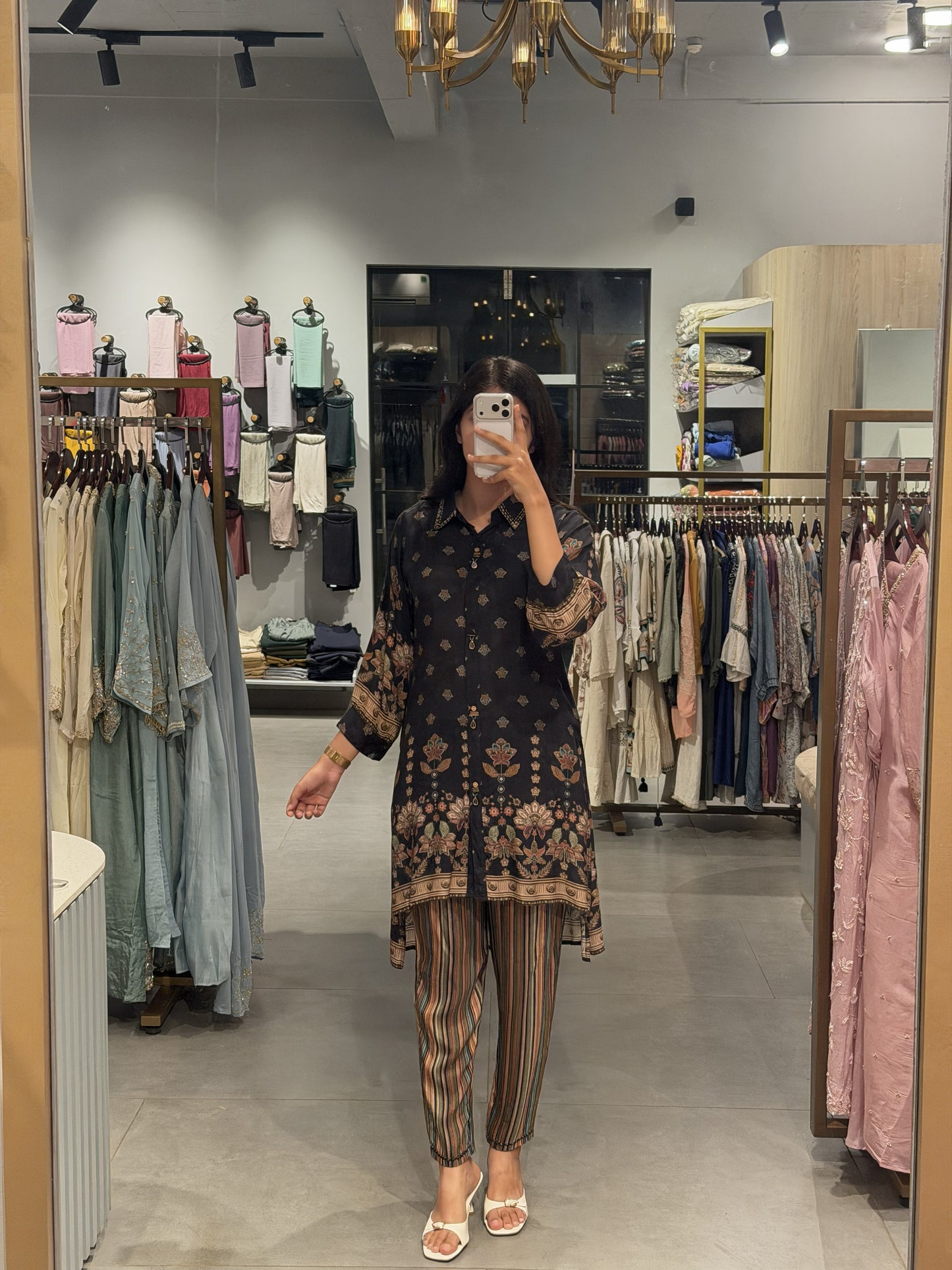 Black Printed Silk Co-ord Set