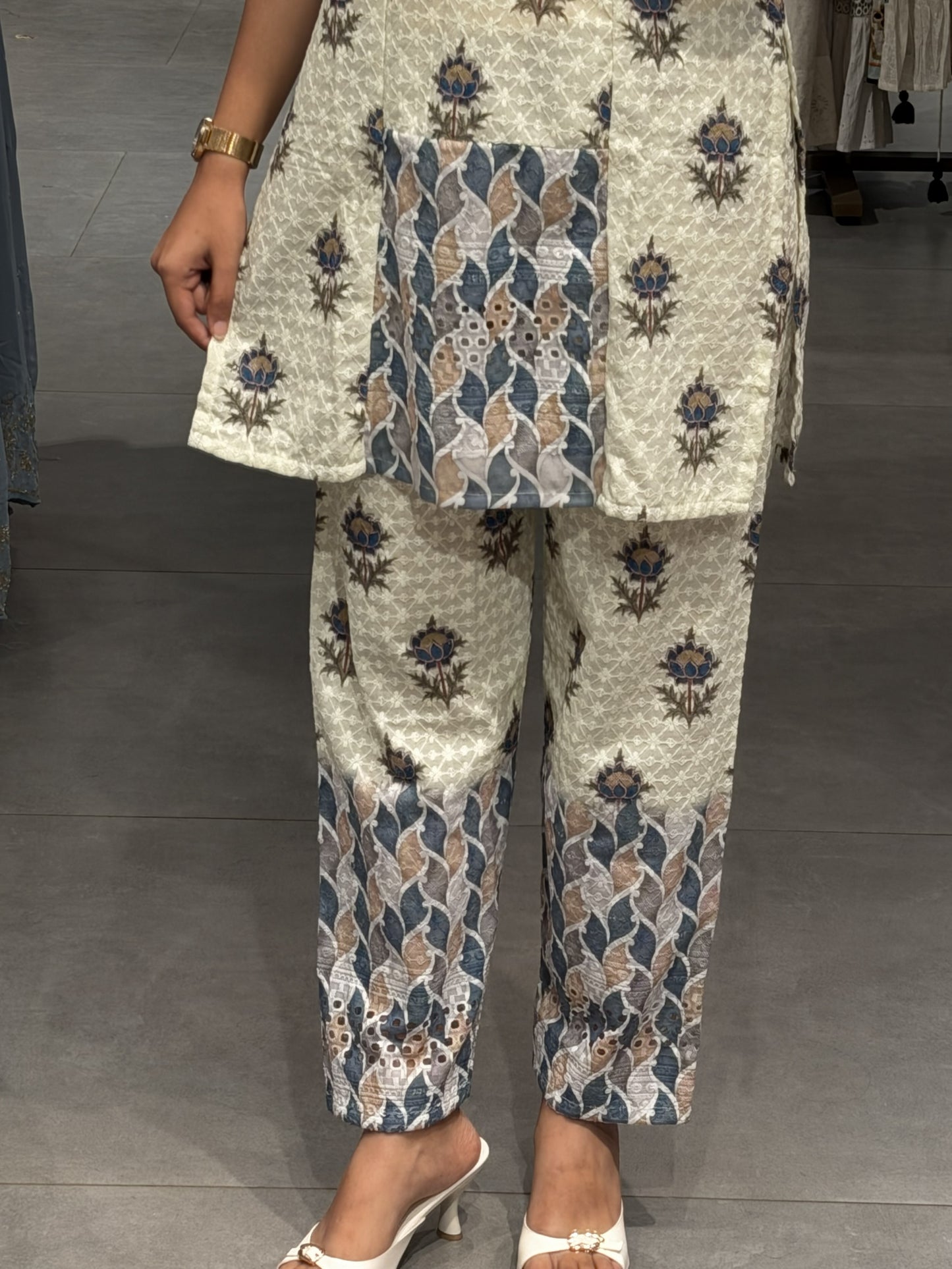 Light Sage green & Dusty Blue Chanderi Silk Co-ord Set