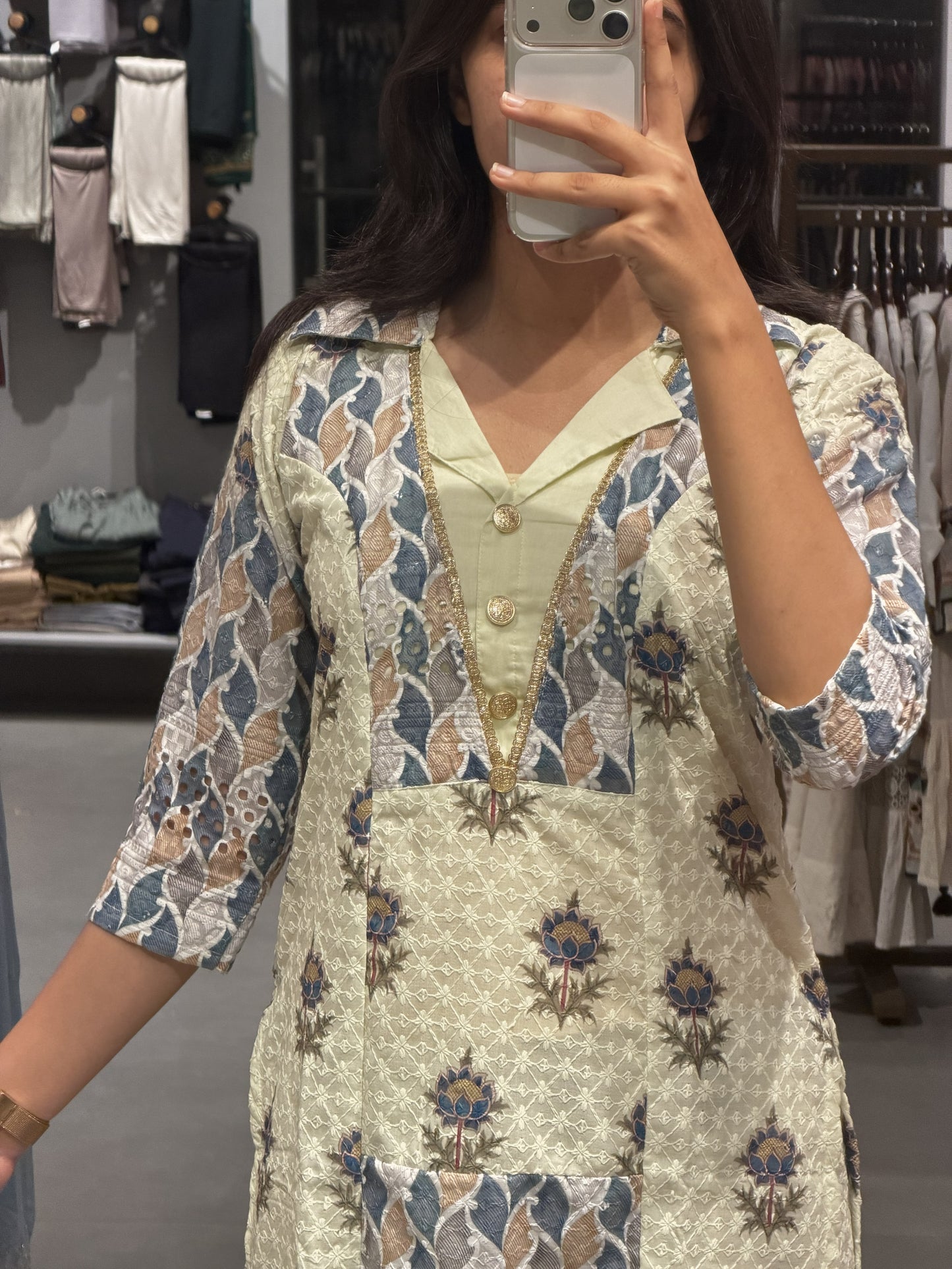 Light Sage green & Dusty Blue Chanderi Silk Co-ord Set