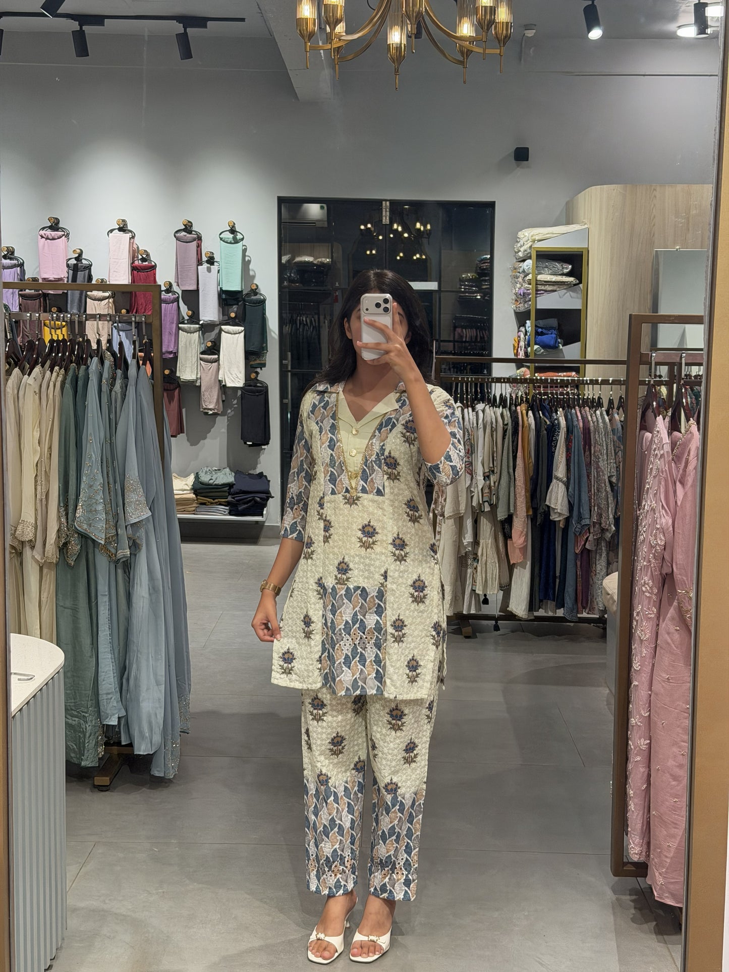 Light Sage green & Dusty Blue Chanderi Silk Co-ord Set