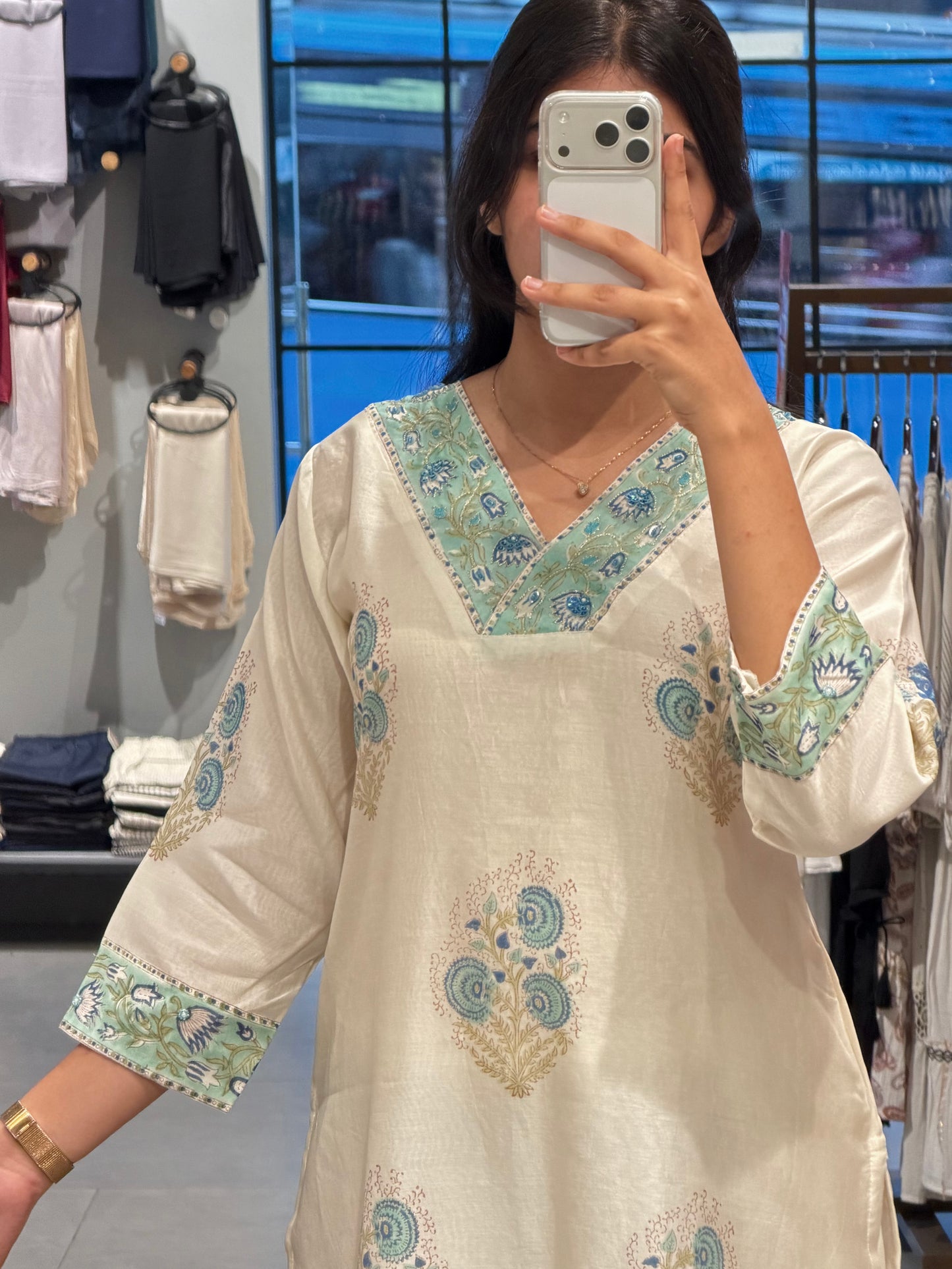 Ivory Chanderi Silk Floral Printed Kurta Set