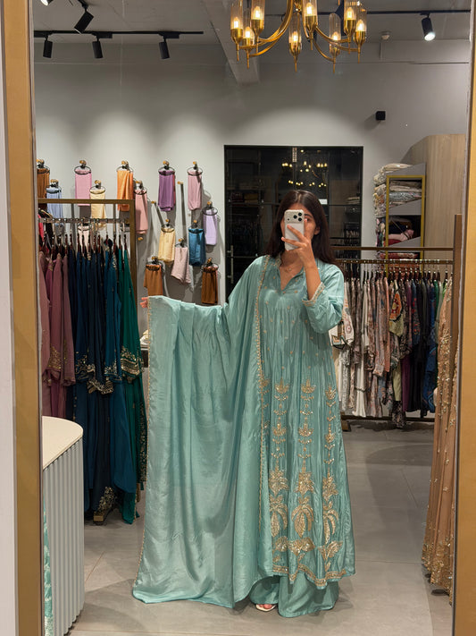 Mint Green Gold Embroidered Uppada Silk ✨