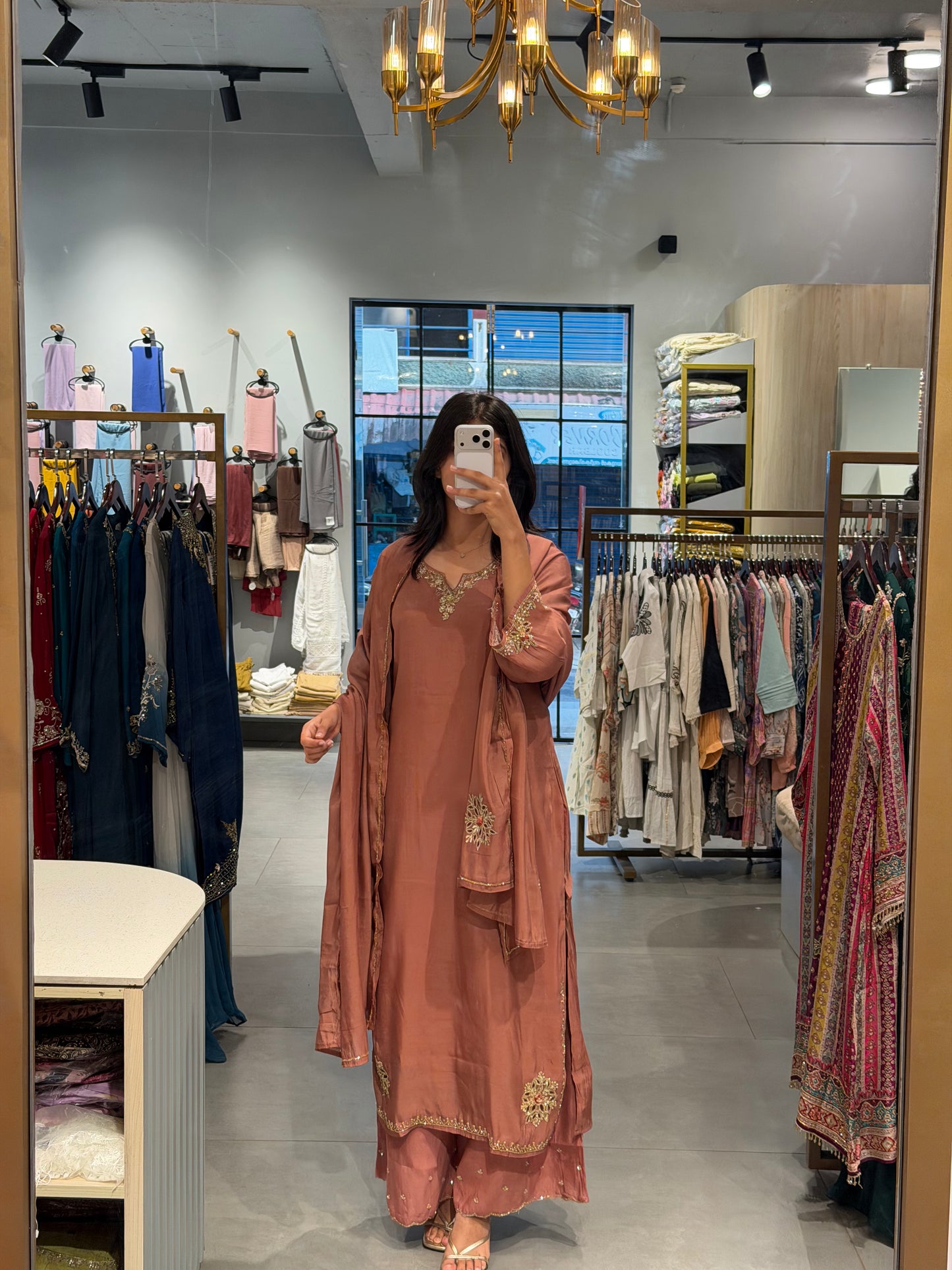 Peach Chanderi Silk Floral Embroidered Kurta Set
