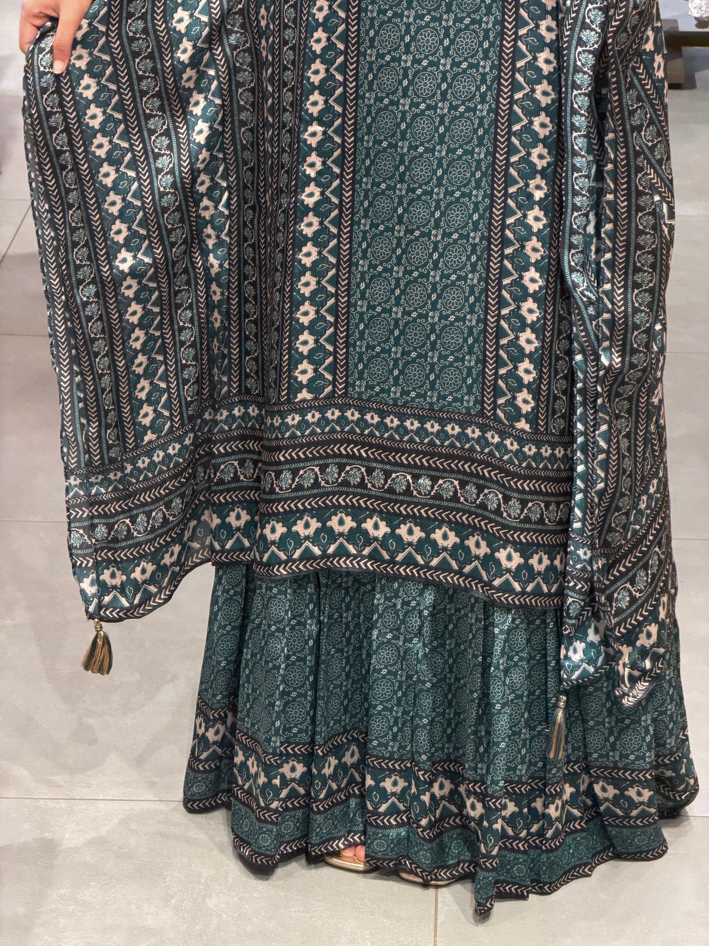 Teal Blue Printed Crepe gown