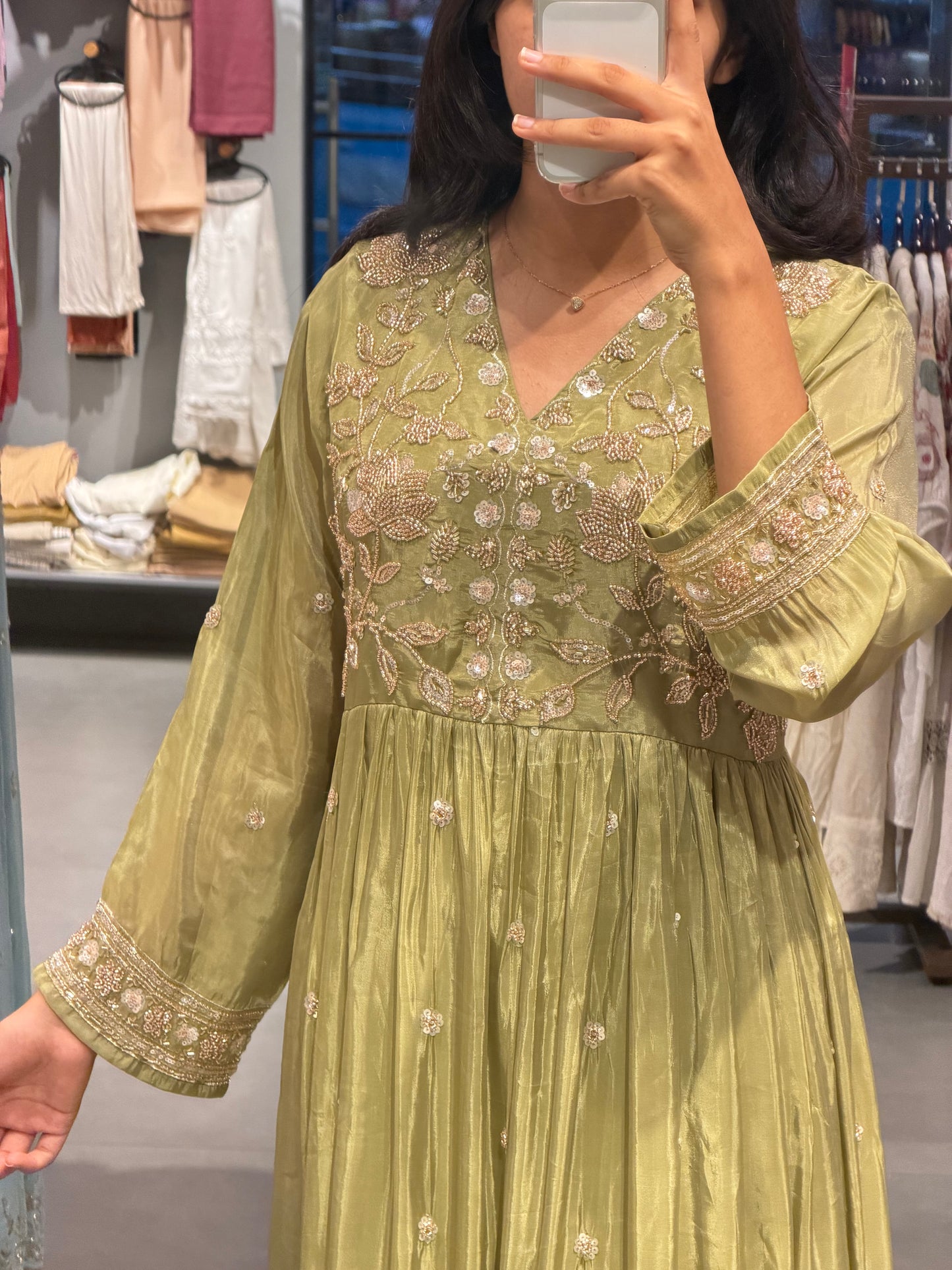 Pistal green  Uppada  Silk with Gold Detailing