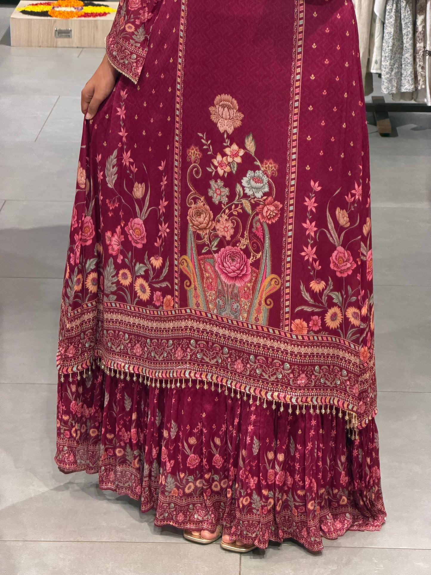 Royal Magenta Floral Crepe gowns